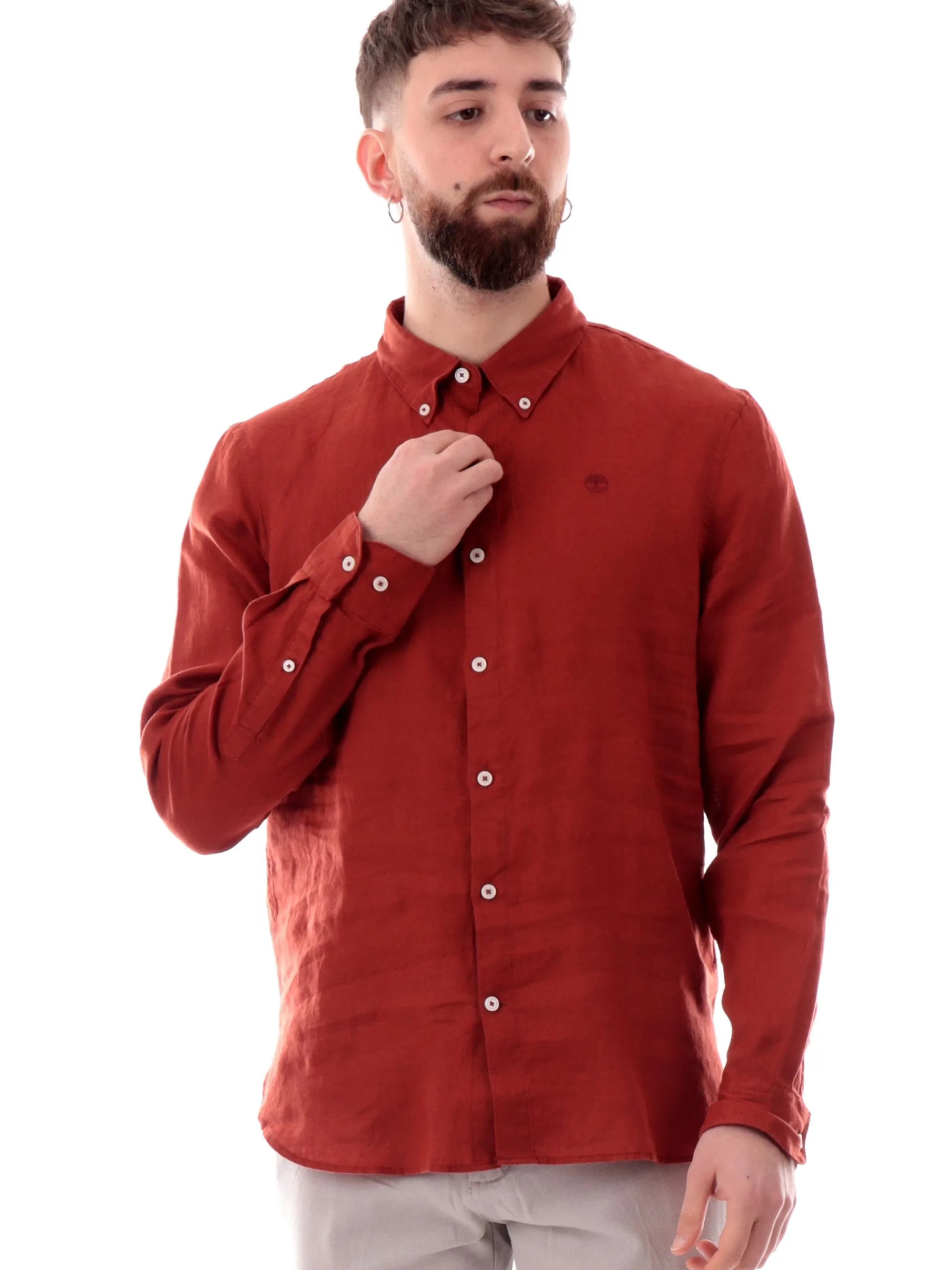 TIMBERLAND Camicie*Camicia lino bordeaux da uomo Mill Brook Linen TB0A2DC3