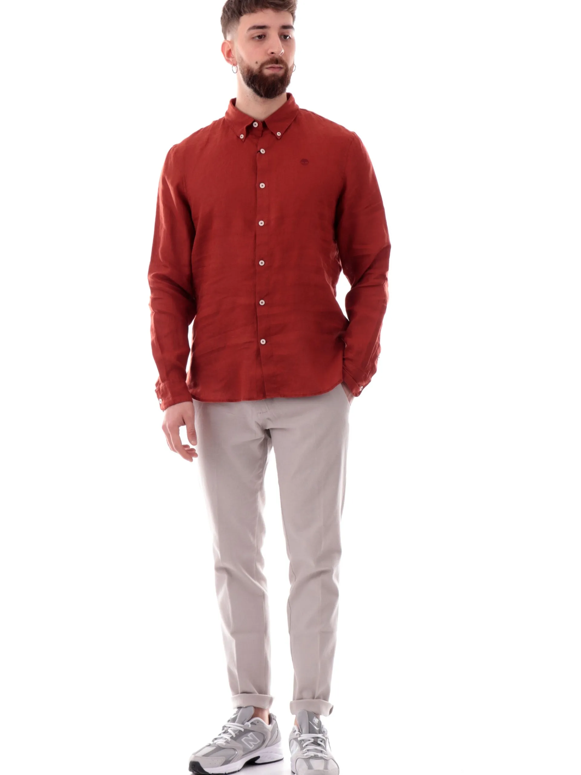 TIMBERLAND Camicie*Camicia lino bordeaux da uomo Mill Brook Linen TB0A2DC3