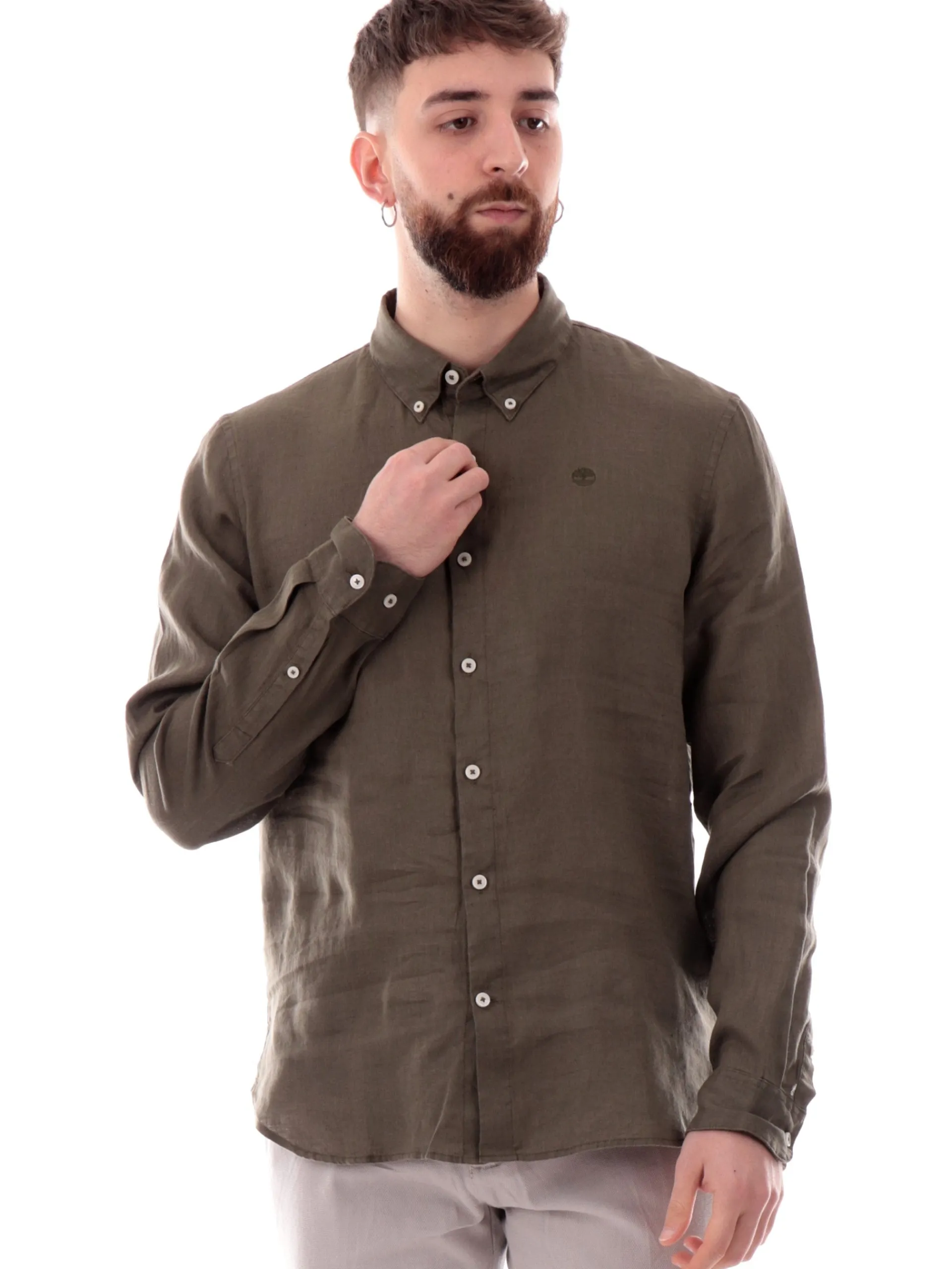 TIMBERLAND Camicie*Camicia lino verde militare da uomo Mill Brook Linen TB0A2DC3
