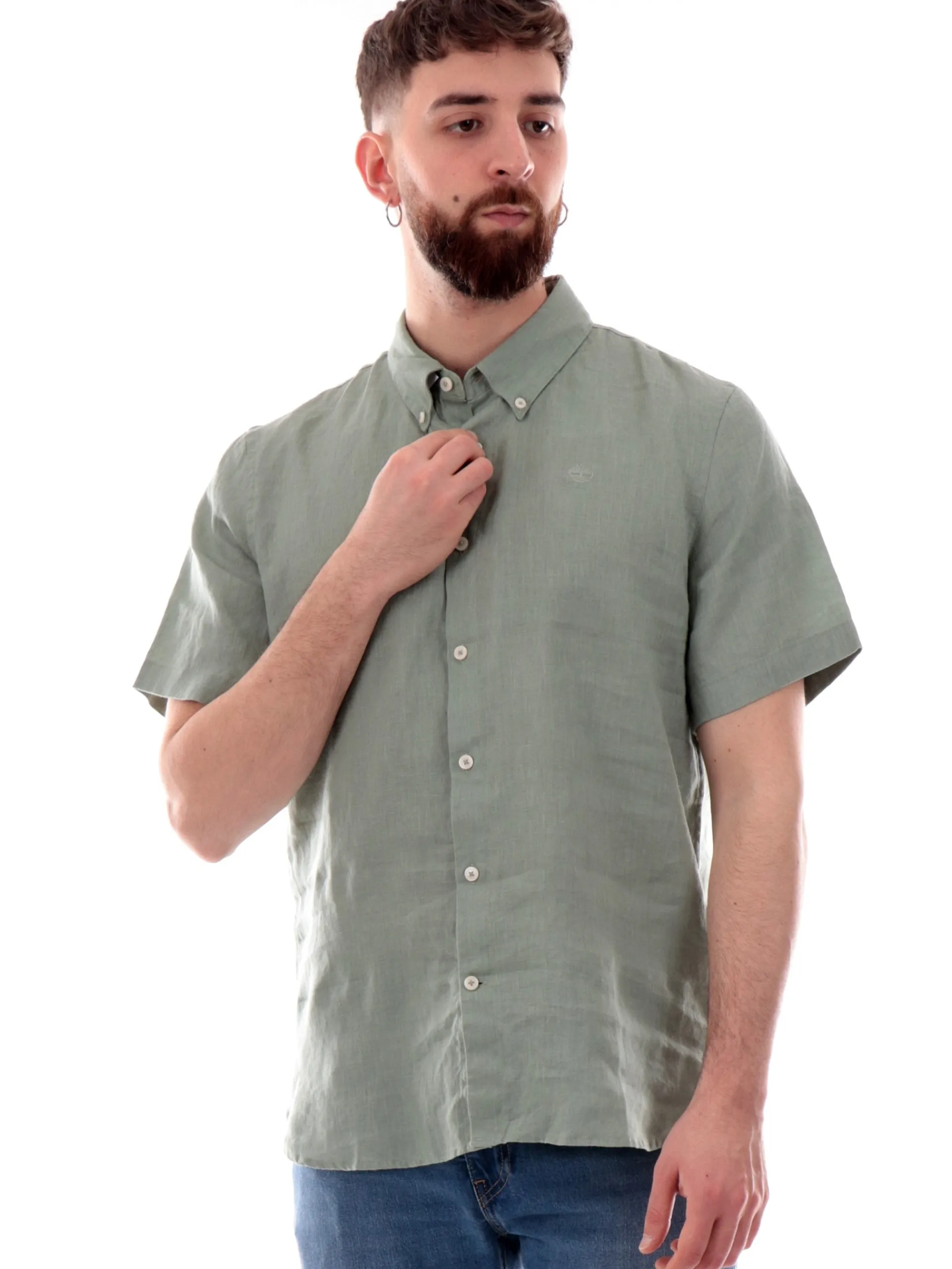 TIMBERLAND Camicie*Camicia lino verde da uomo Mill Brook TB0A2DCC