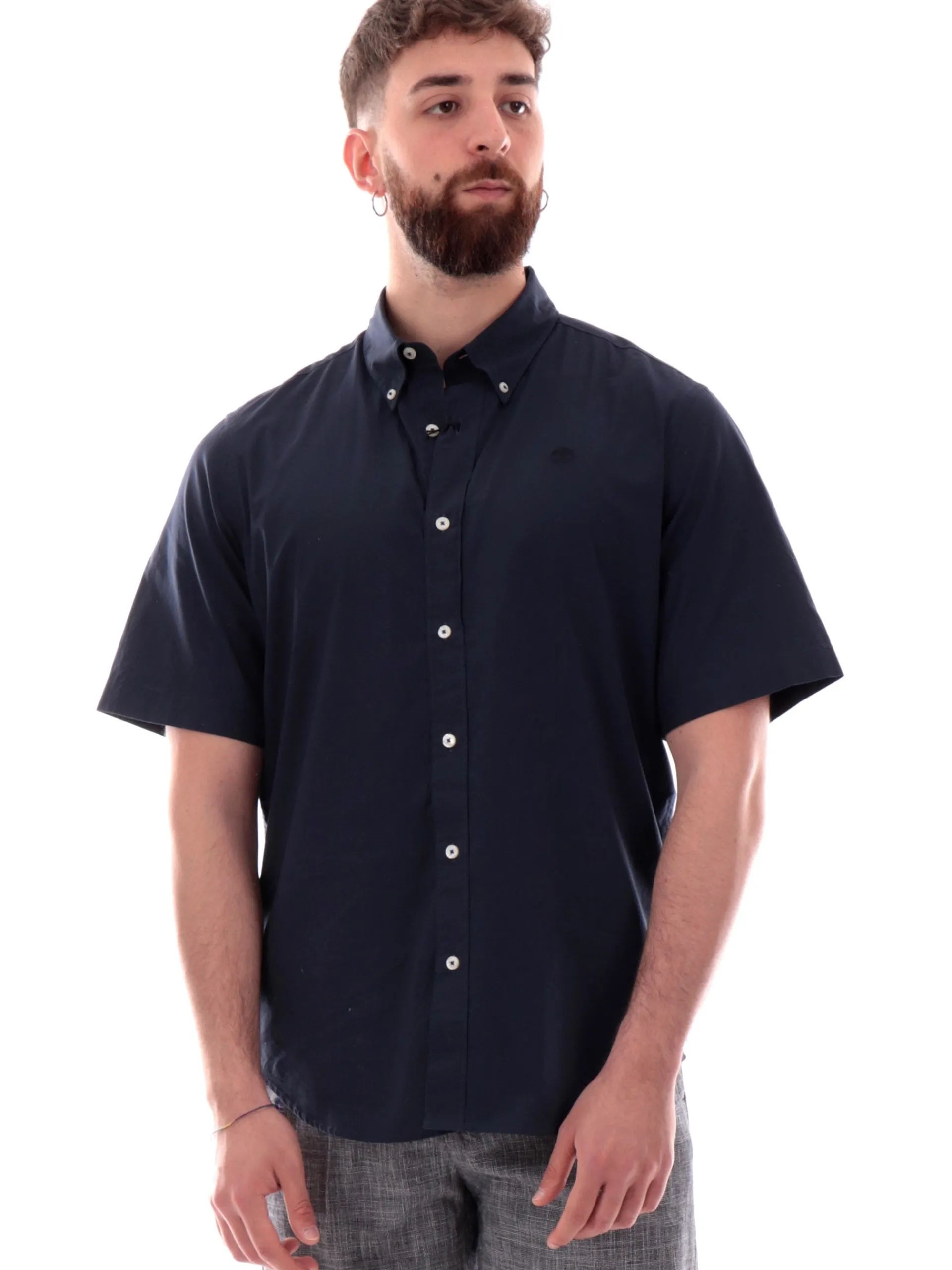 TIMBERLAND Camicie*Camicia maniche corte blu da uomo Stretch Poplin TB0A2EYE