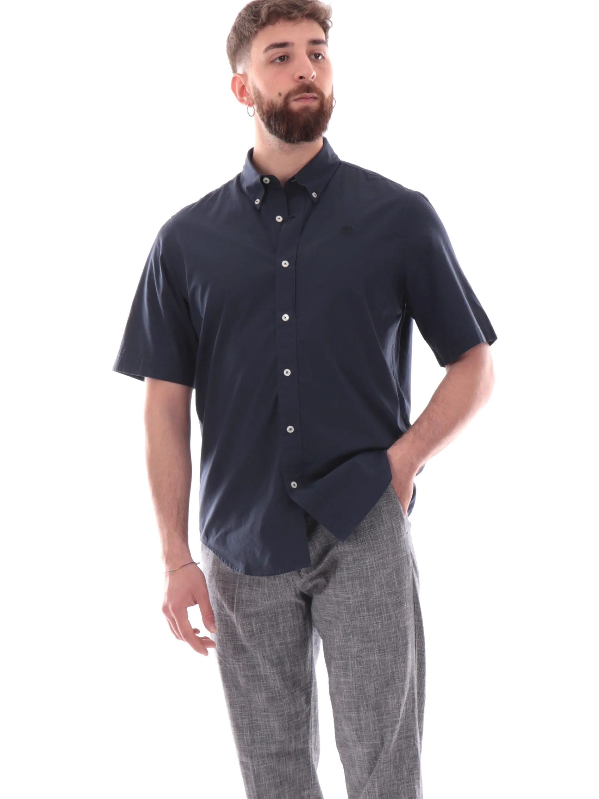 TIMBERLAND Camicie*Camicia maniche corte blu da uomo Stretch Poplin TB0A2EYE