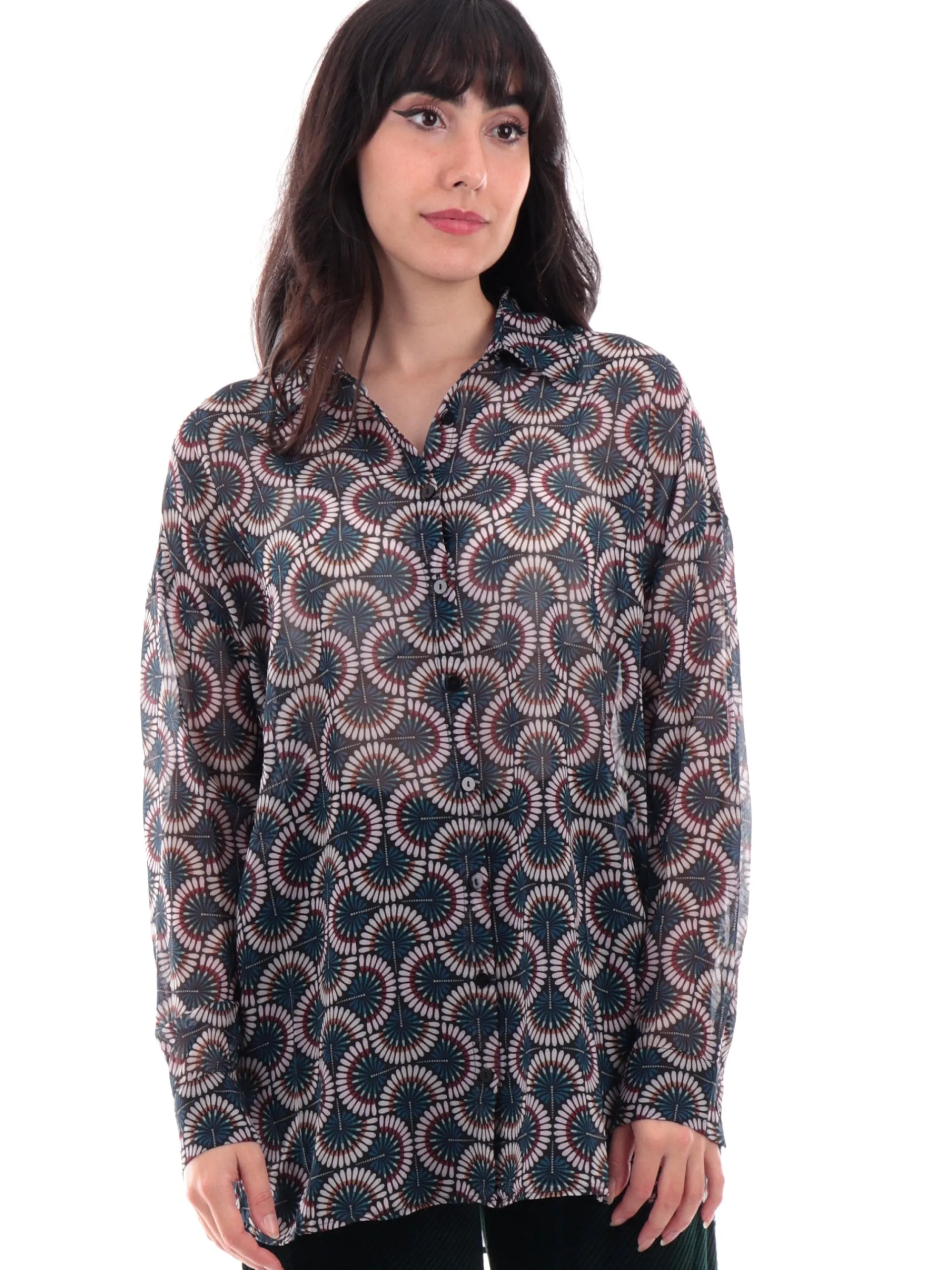 MOLLYBRACKEN Top & Camicie*Camicia trasparente Molly Bracken blu da donna fantasia foulard P1748CH