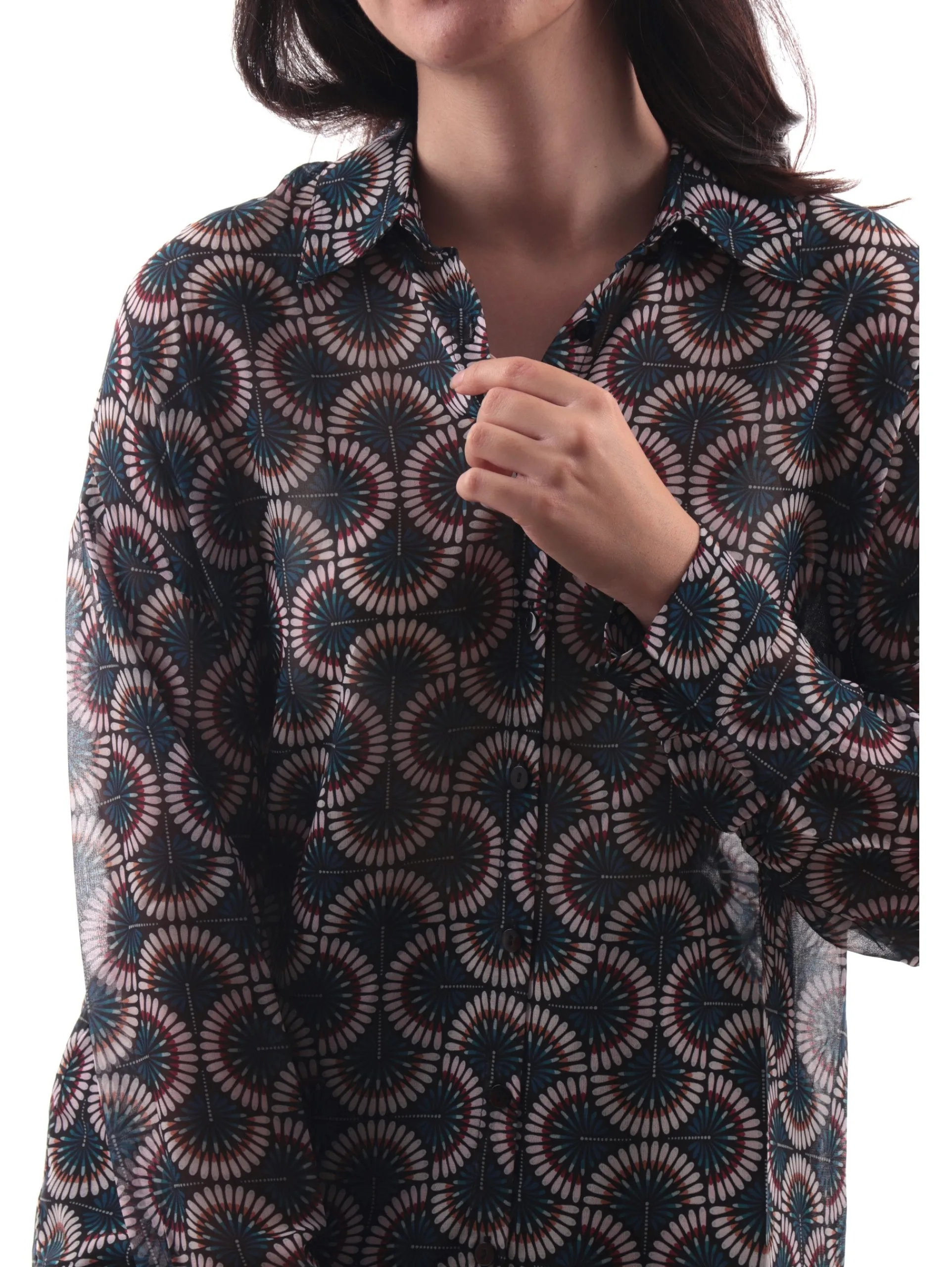 MOLLYBRACKEN Top & Camicie*Camicia trasparente Molly Bracken blu da donna fantasia foulard P1748CH