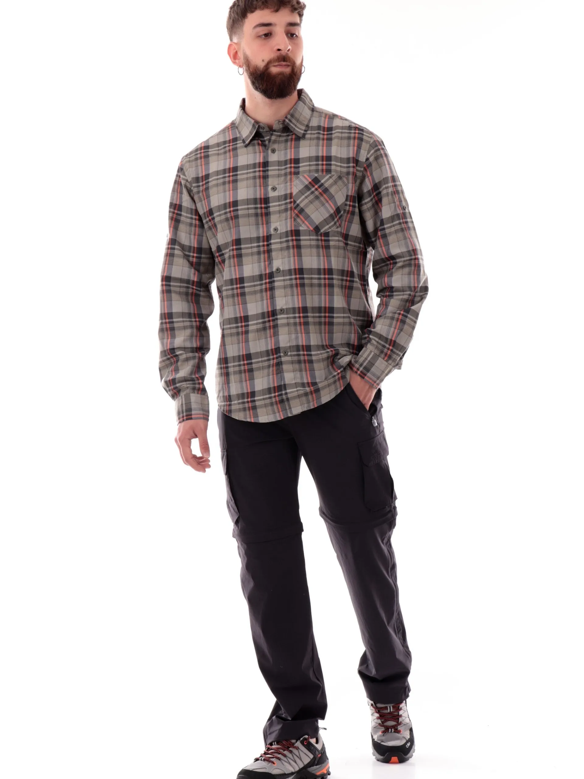 CMP Camicie*Camicia trekking verde a quadri da uomo tecnica 30T9927