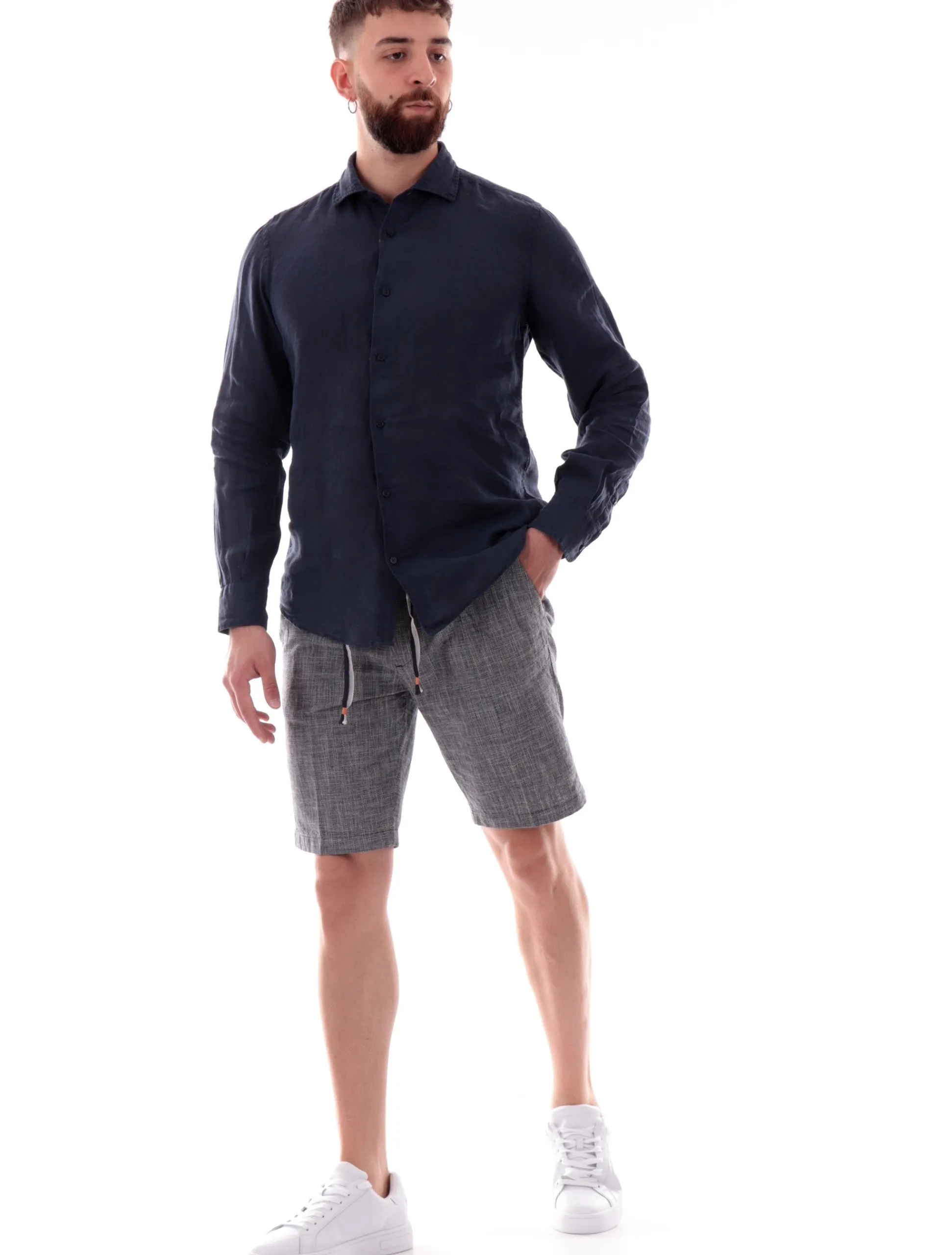 MANIFATTURA BORGHESE Camicie*Camicia uomo Lino Borghese blu 5SCA0109LI101MN