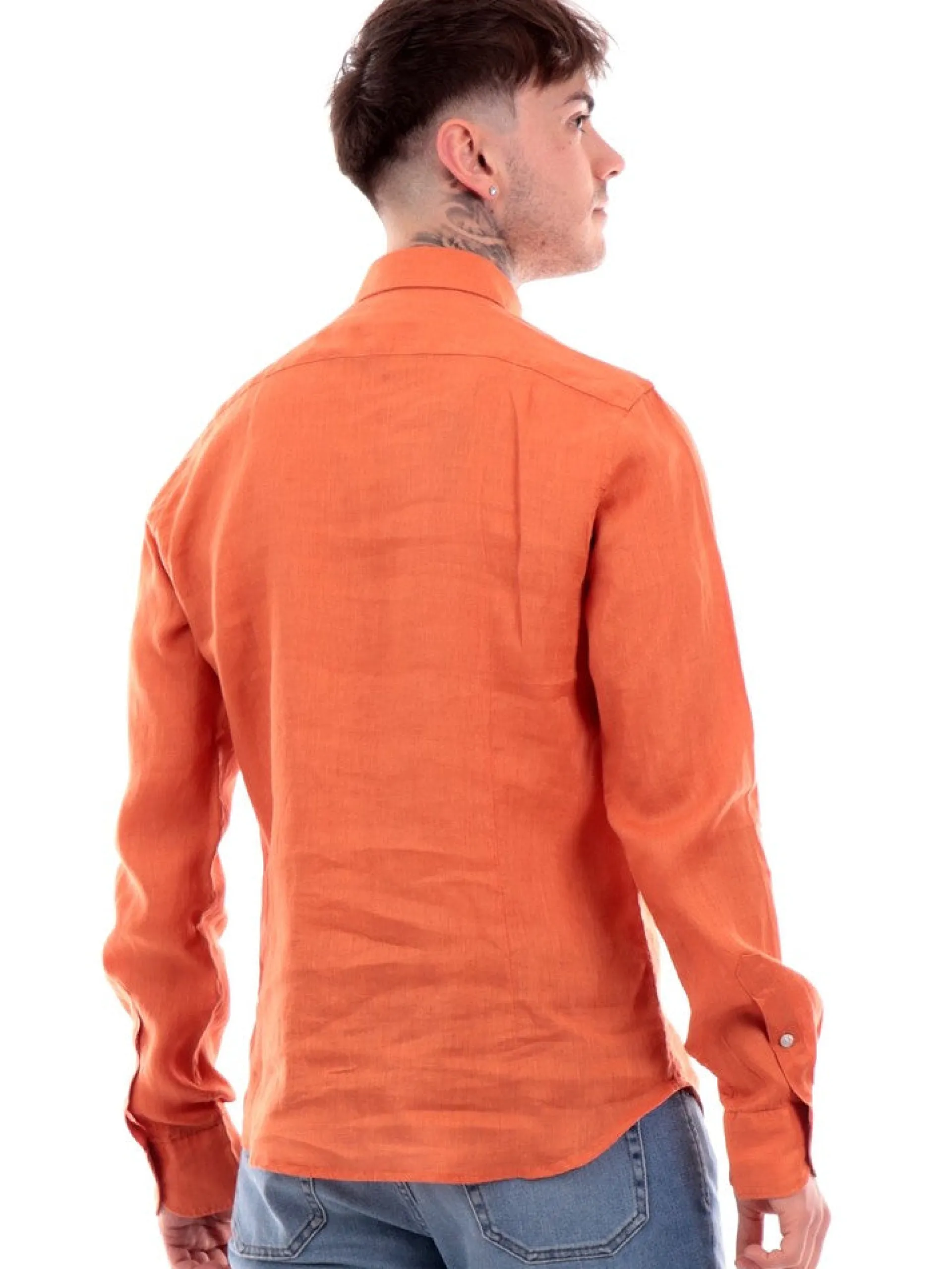 YES ZEE Camicie*Camicia arancione da uomo Camicia Collo Piccolo Francese C505UP000