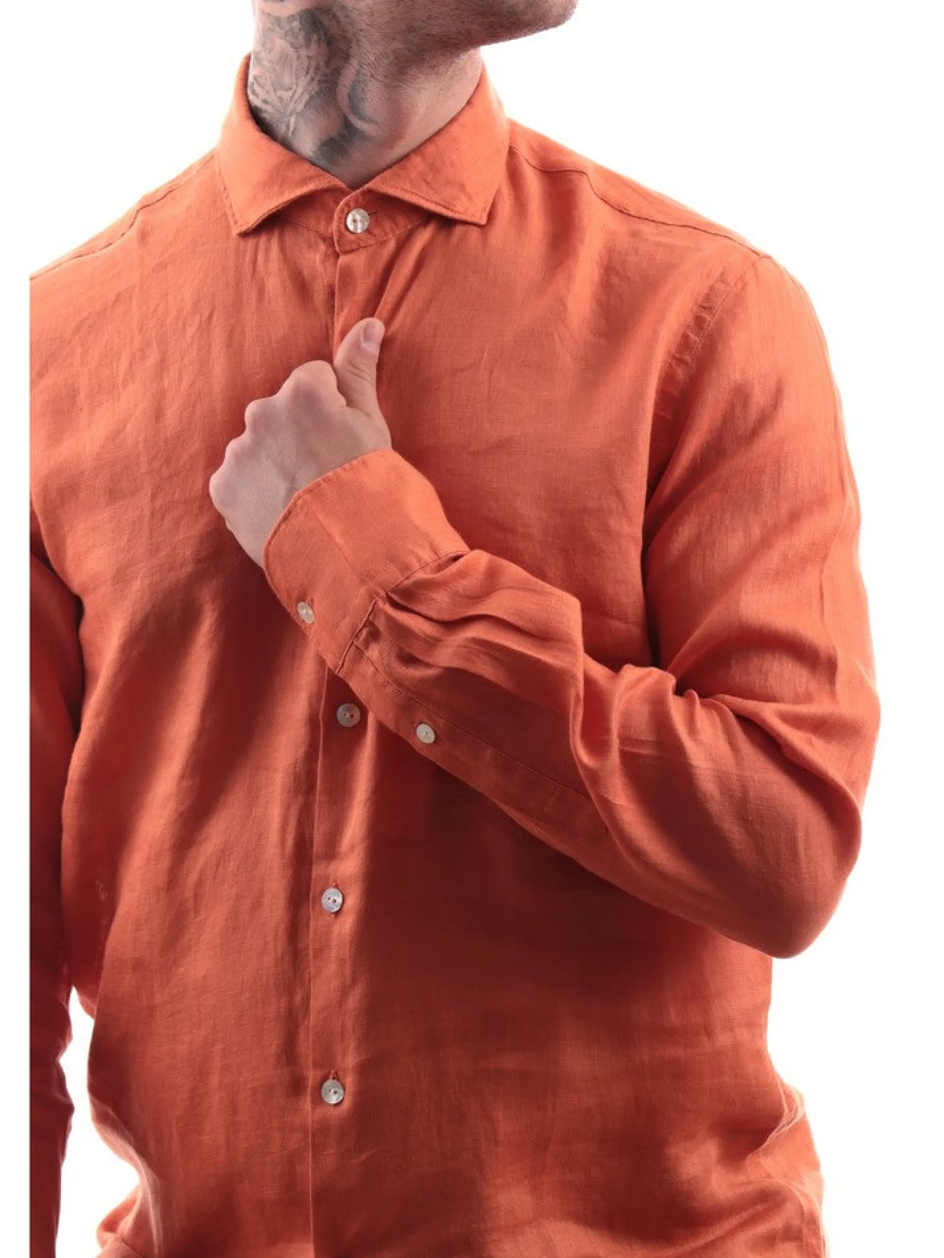 YES ZEE Camicie*Camicia arancione da uomo Camicia Collo Piccolo Francese C505UP000
