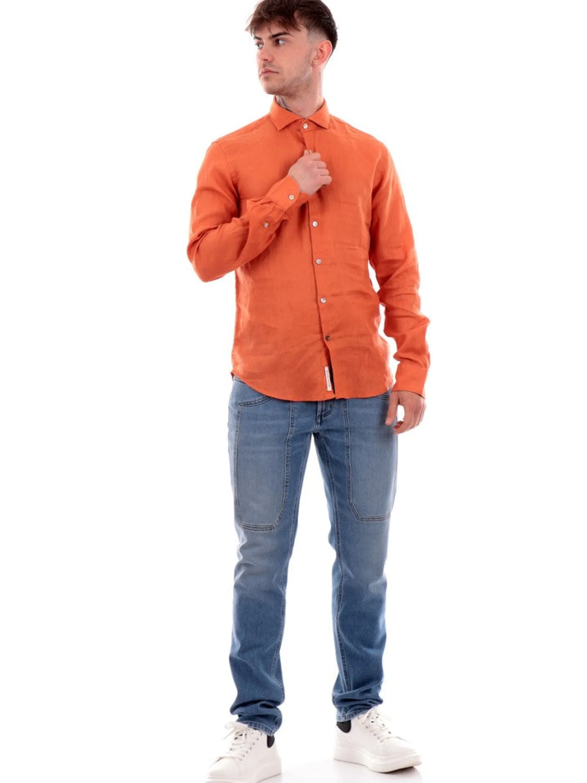 YES ZEE Camicie*Camicia arancione da uomo Camicia Collo Piccolo Francese C505UP000