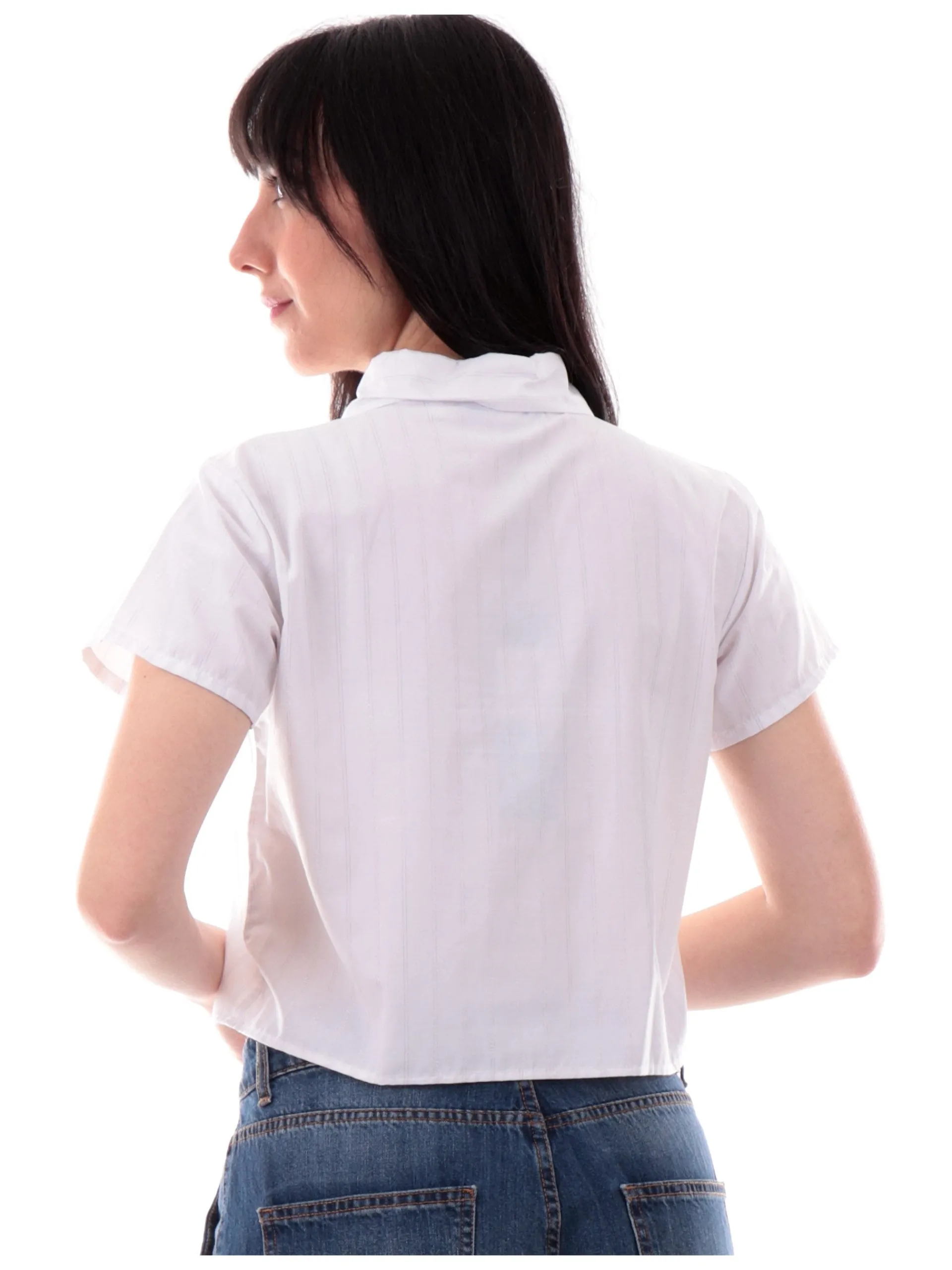 YES ZEE Top & Camicie*Camicia bianca crop con nodo righe argento C209YT002101