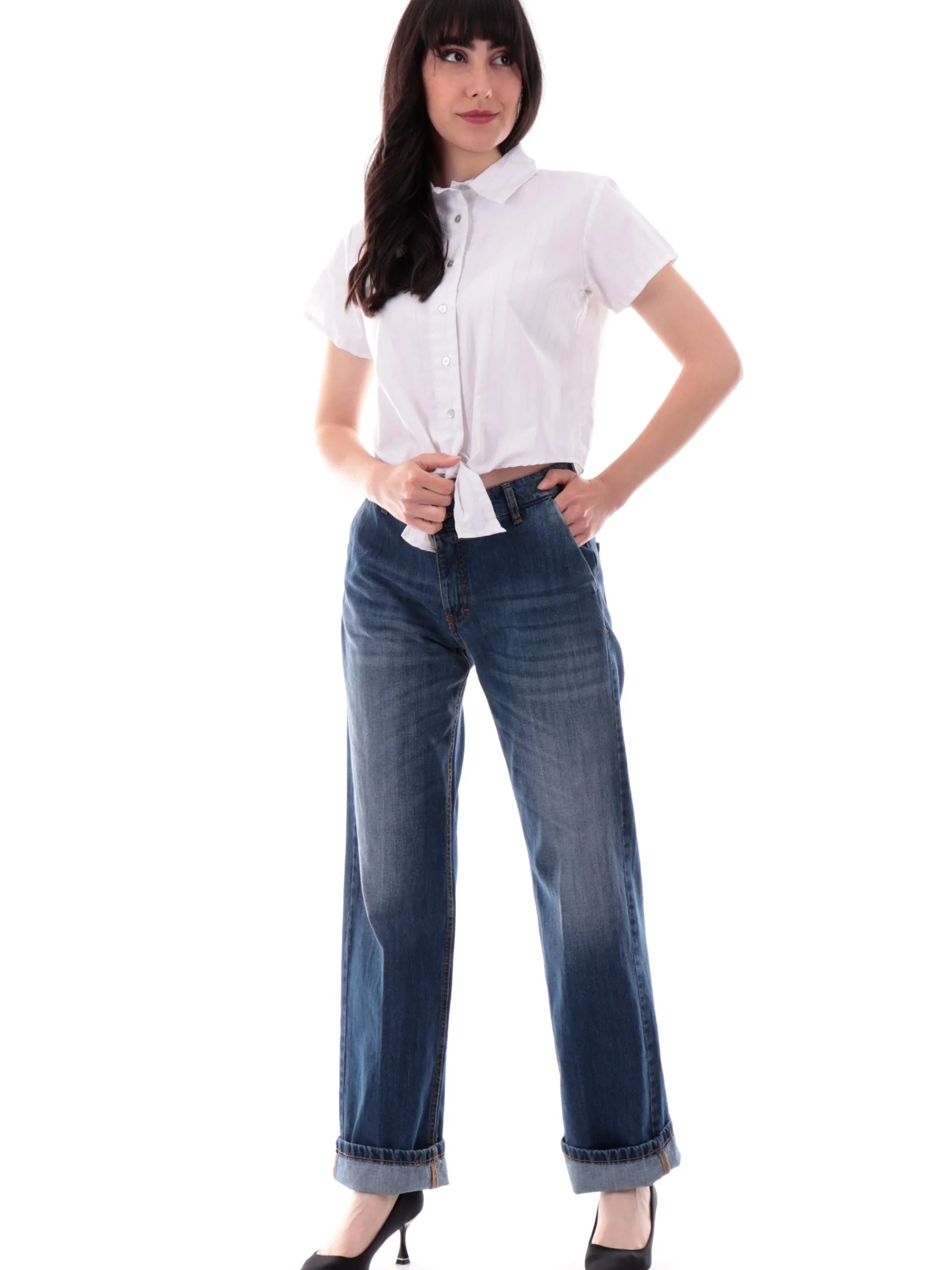 YES ZEE Top & Camicie*Camicia bianca crop con nodo righe argento C209YT002101