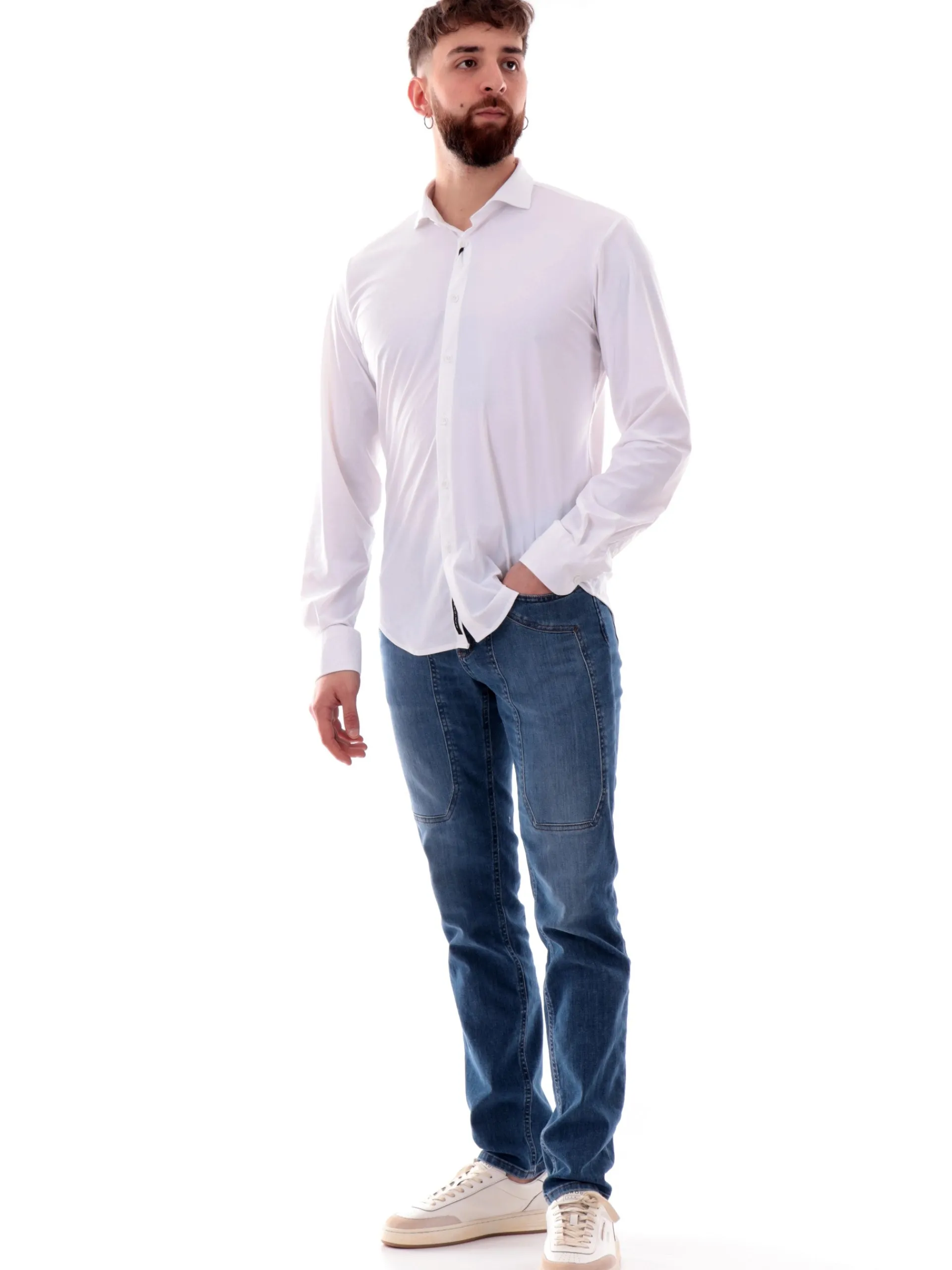 YES ZEE Camicie*Camicia bianca da uomo elasticizzata C505OQ000