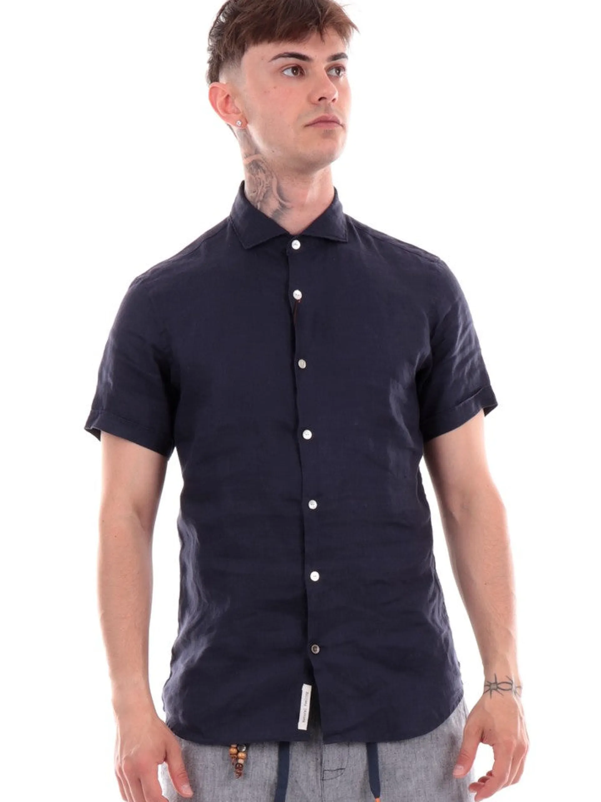 YES ZEE Camicie*Camicia blu da uomo a maniche corte C703UP000