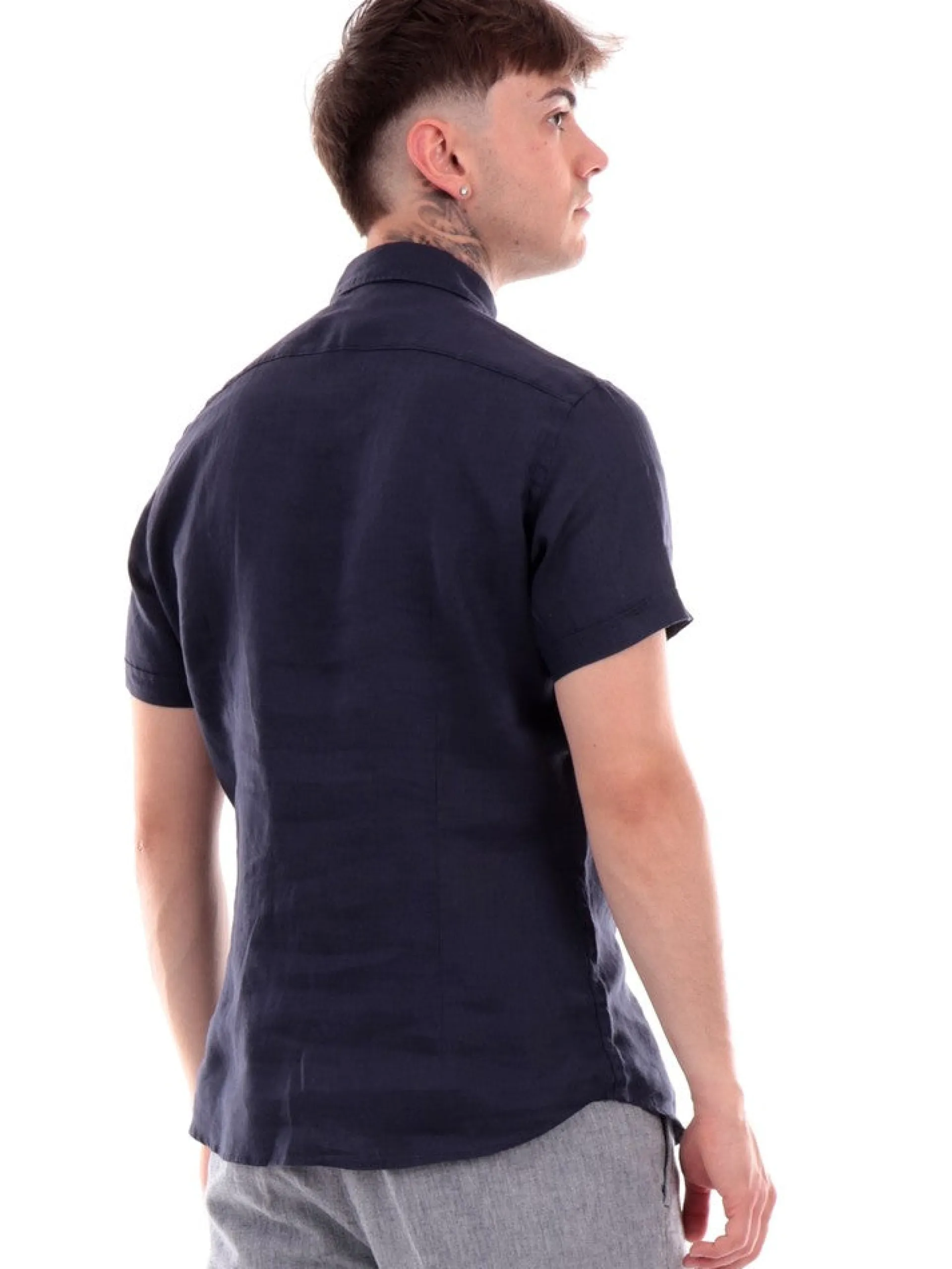 YES ZEE Camicie*Camicia blu da uomo a maniche corte C703UP000