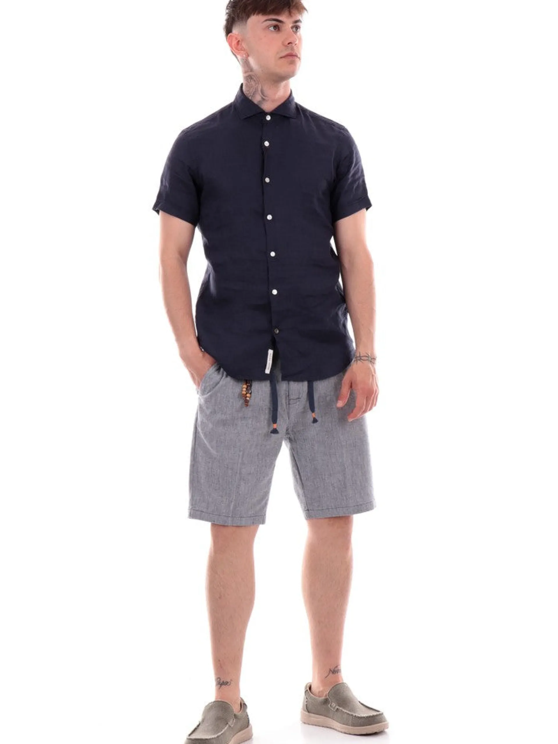 YES ZEE Camicie*Camicia blu da uomo a maniche corte C703UP000