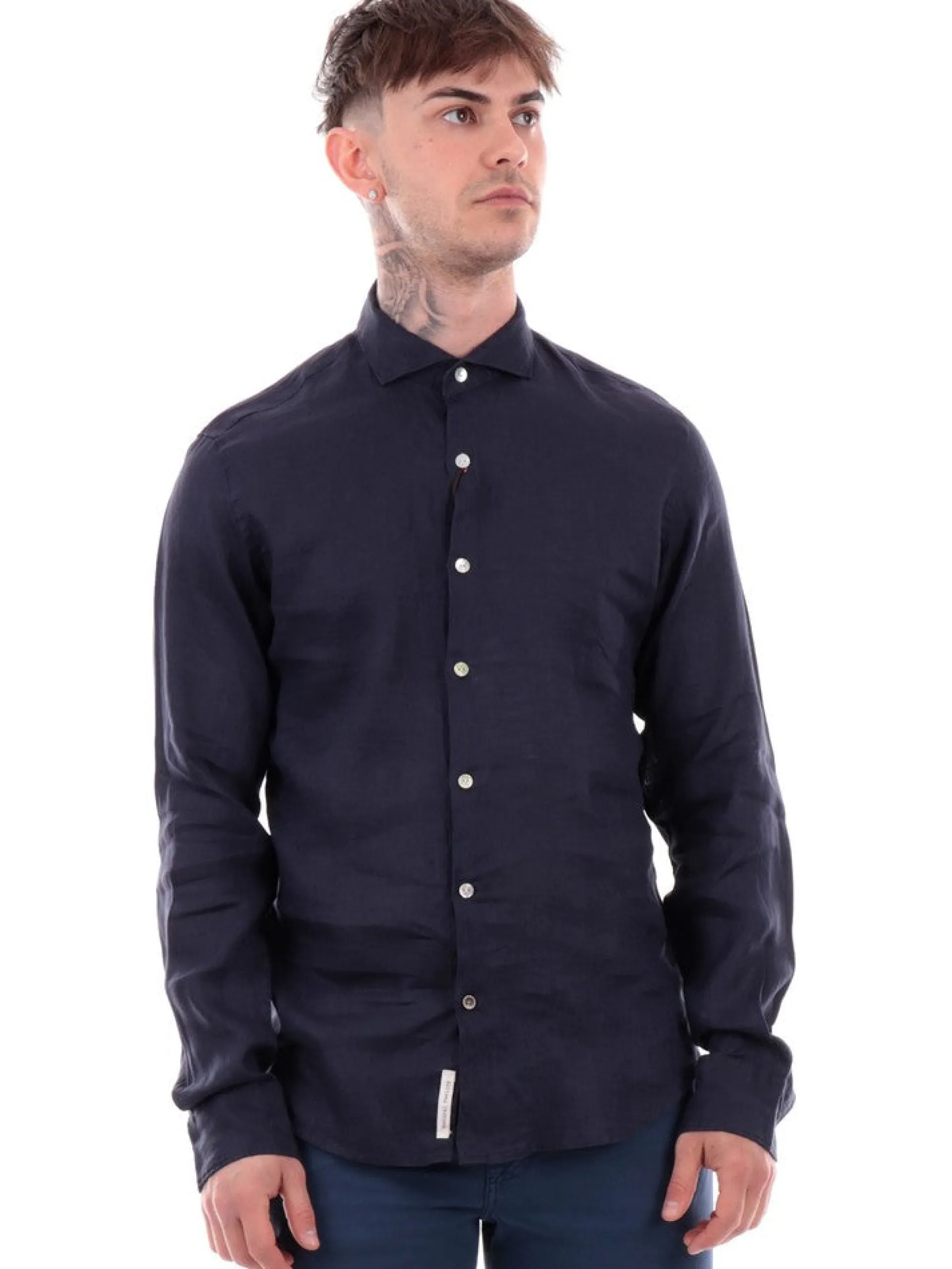 YES ZEE Camicie*Camicia blu da uomo Camicia Collo Piccolo Francese C505UP000