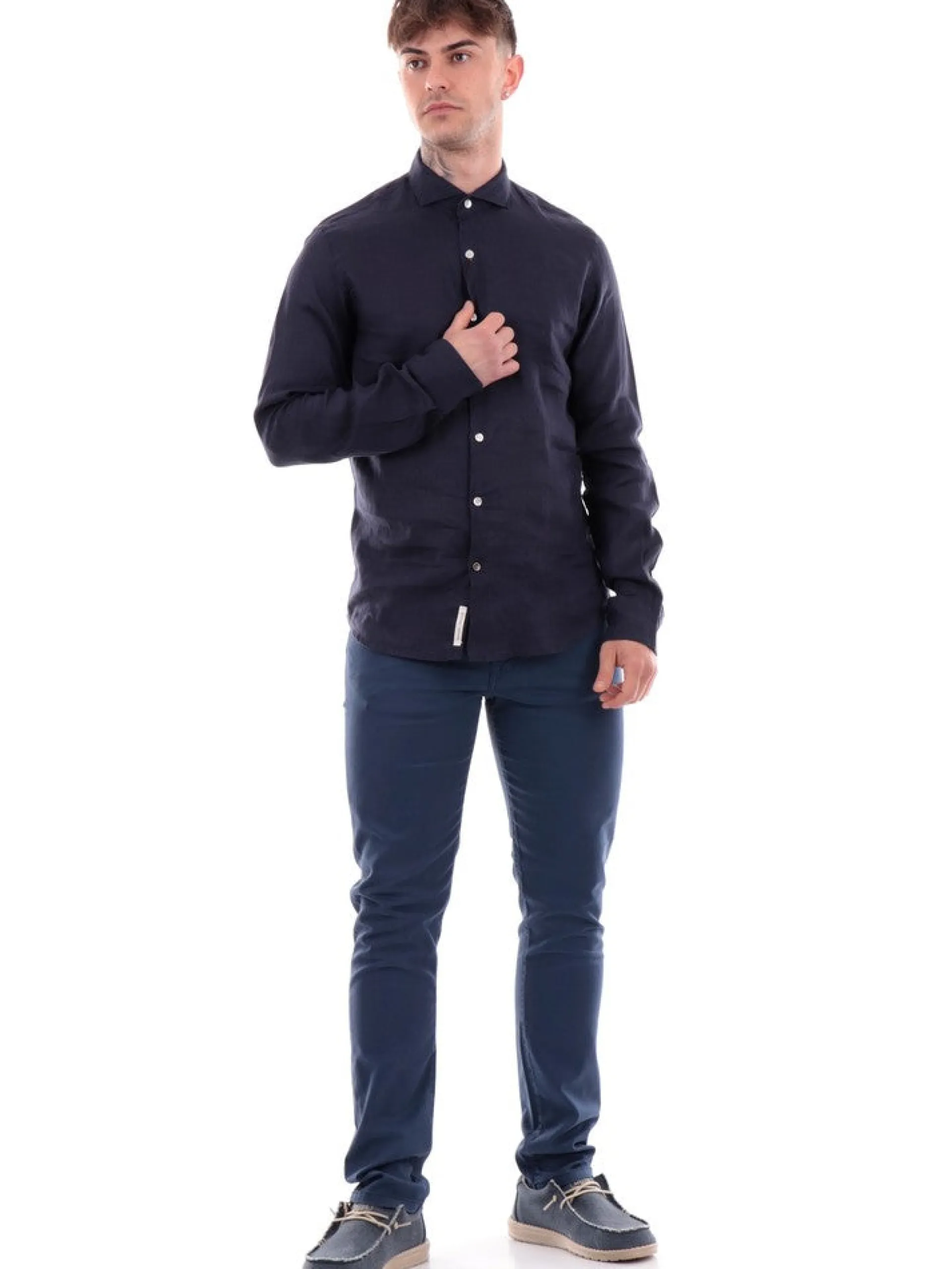 YES ZEE Camicie*Camicia blu da uomo Camicia Collo Piccolo Francese C505UP000