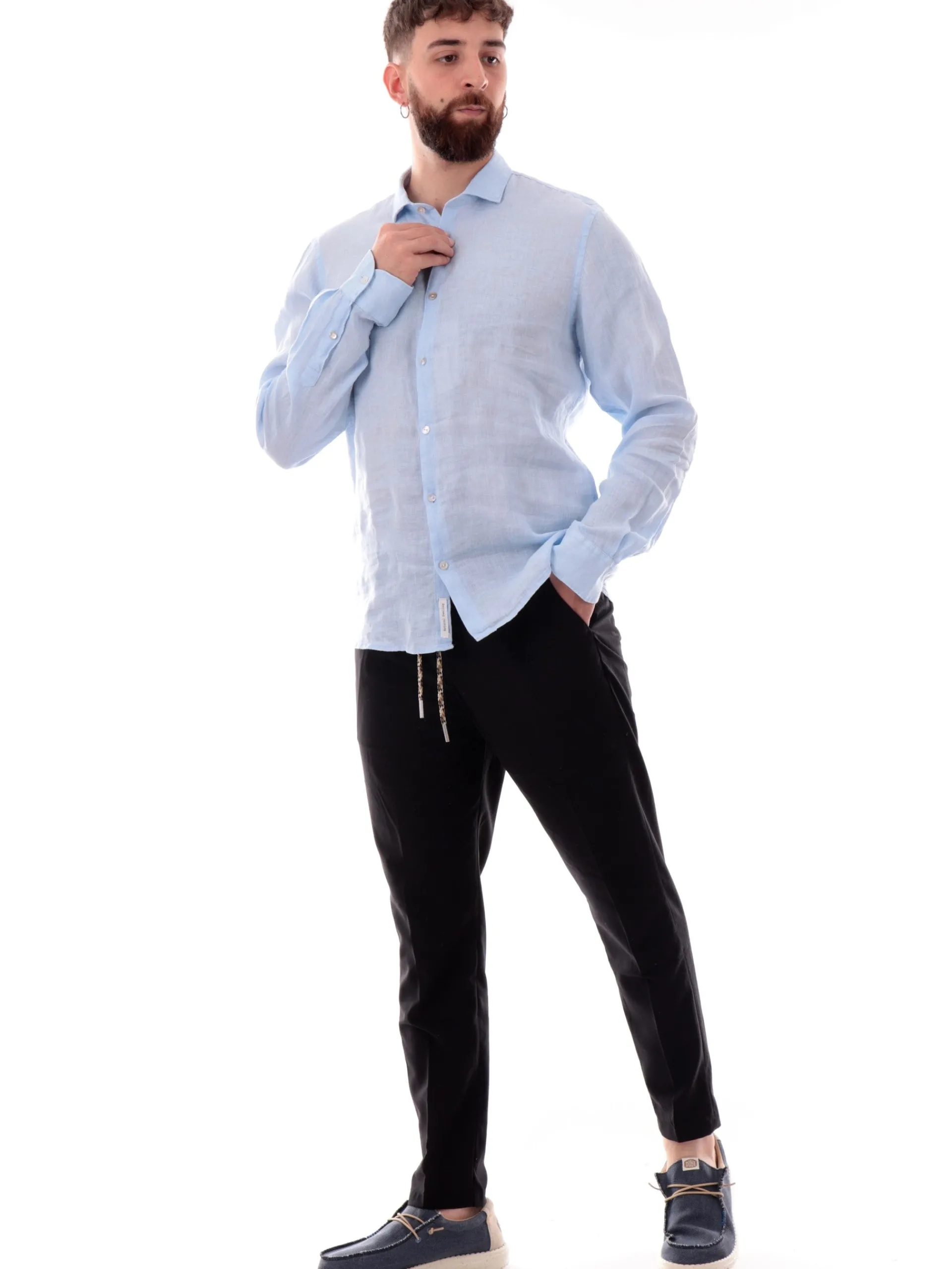 YES ZEE Camicie*Camicia celeste da uomo Camicia Collo Piccolo Francese C505UP00