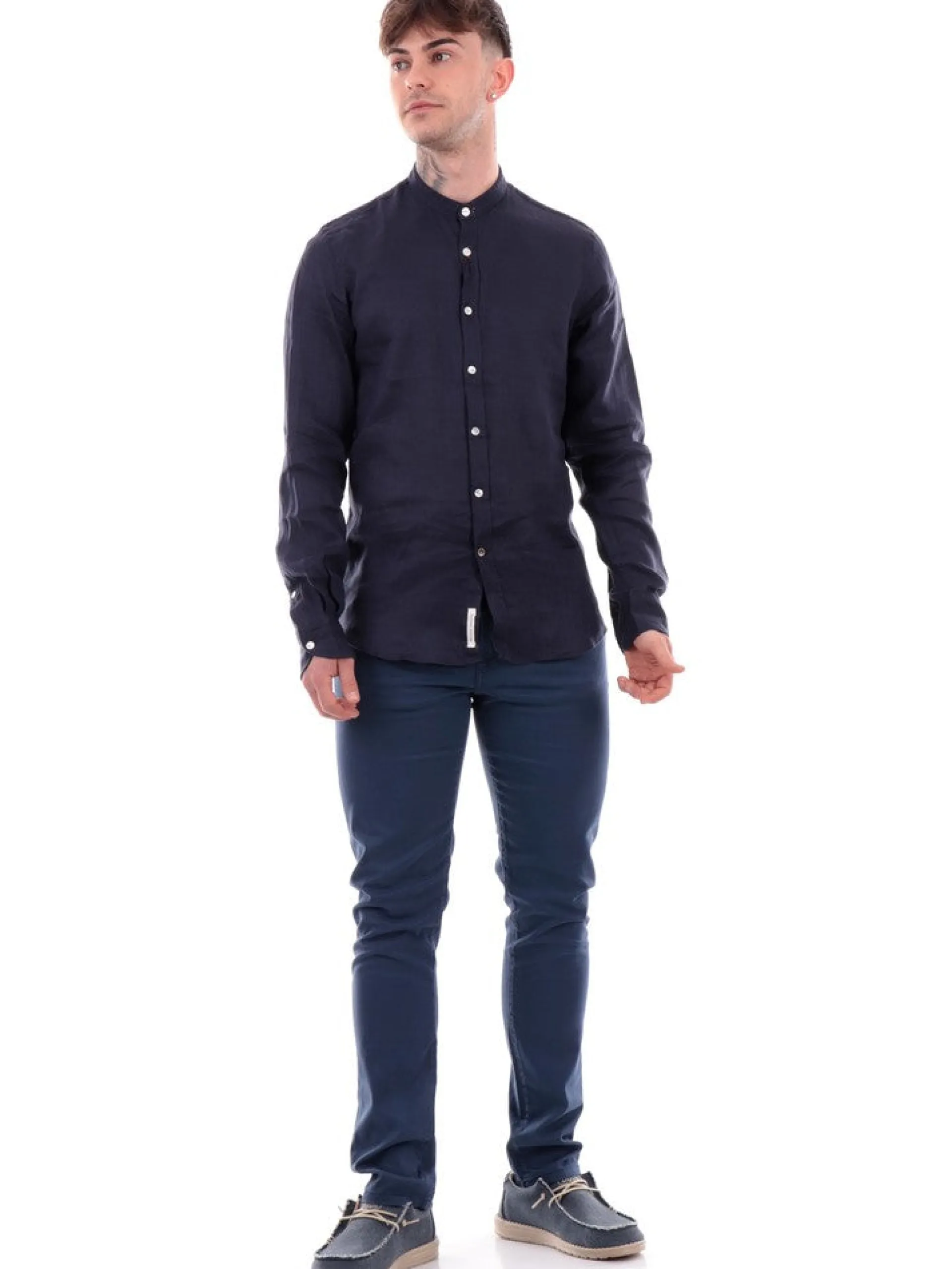 YES ZEE Camicie*Camicia coreana blu da uomo C512UP000