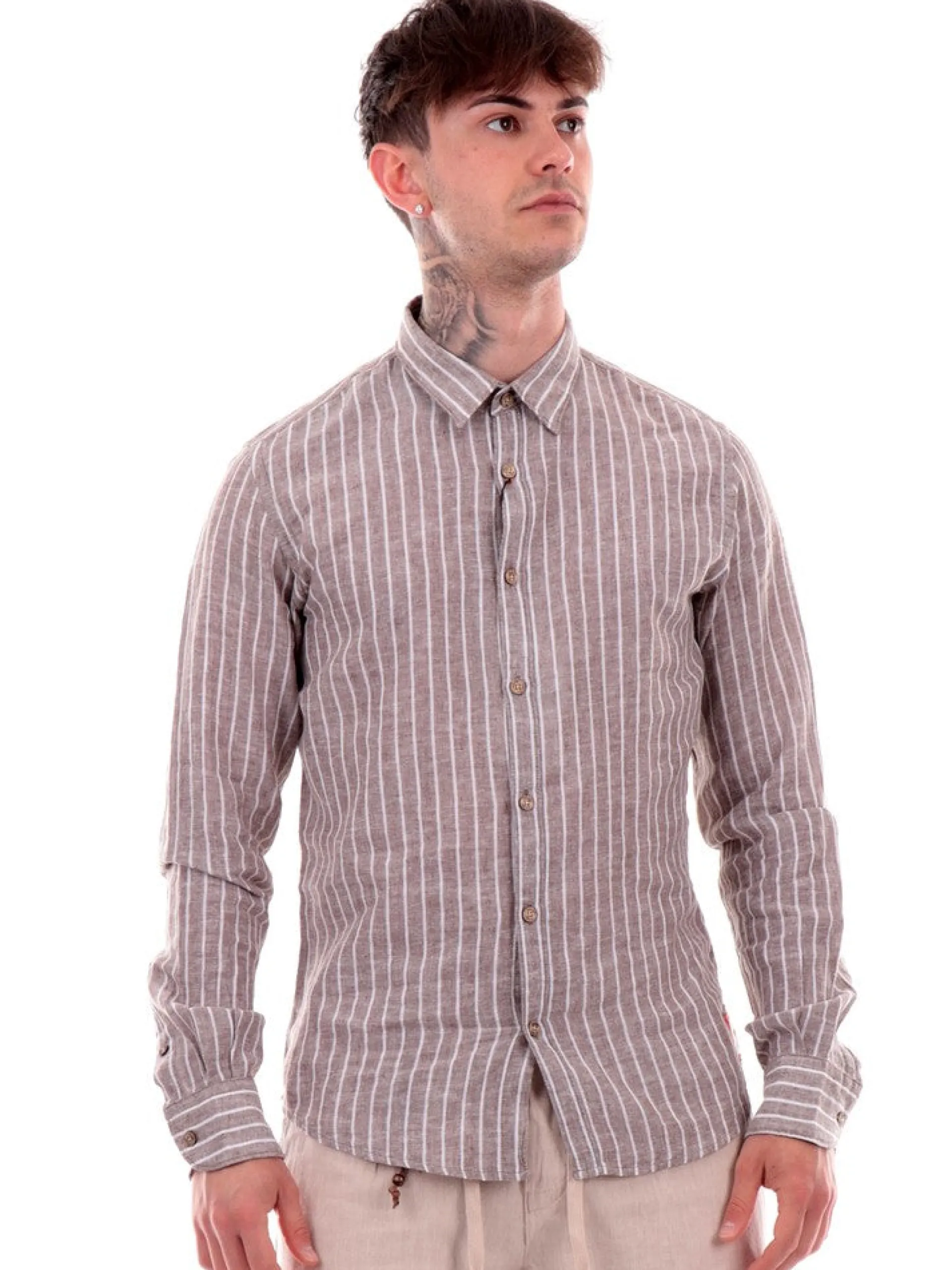 YES ZEE Camicie*Camicia grigia a righe da uomo C521UA002