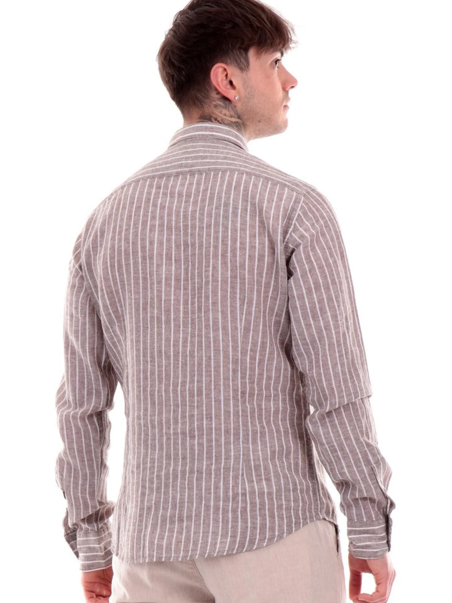 YES ZEE Camicie*Camicia grigia a righe da uomo C521UA002