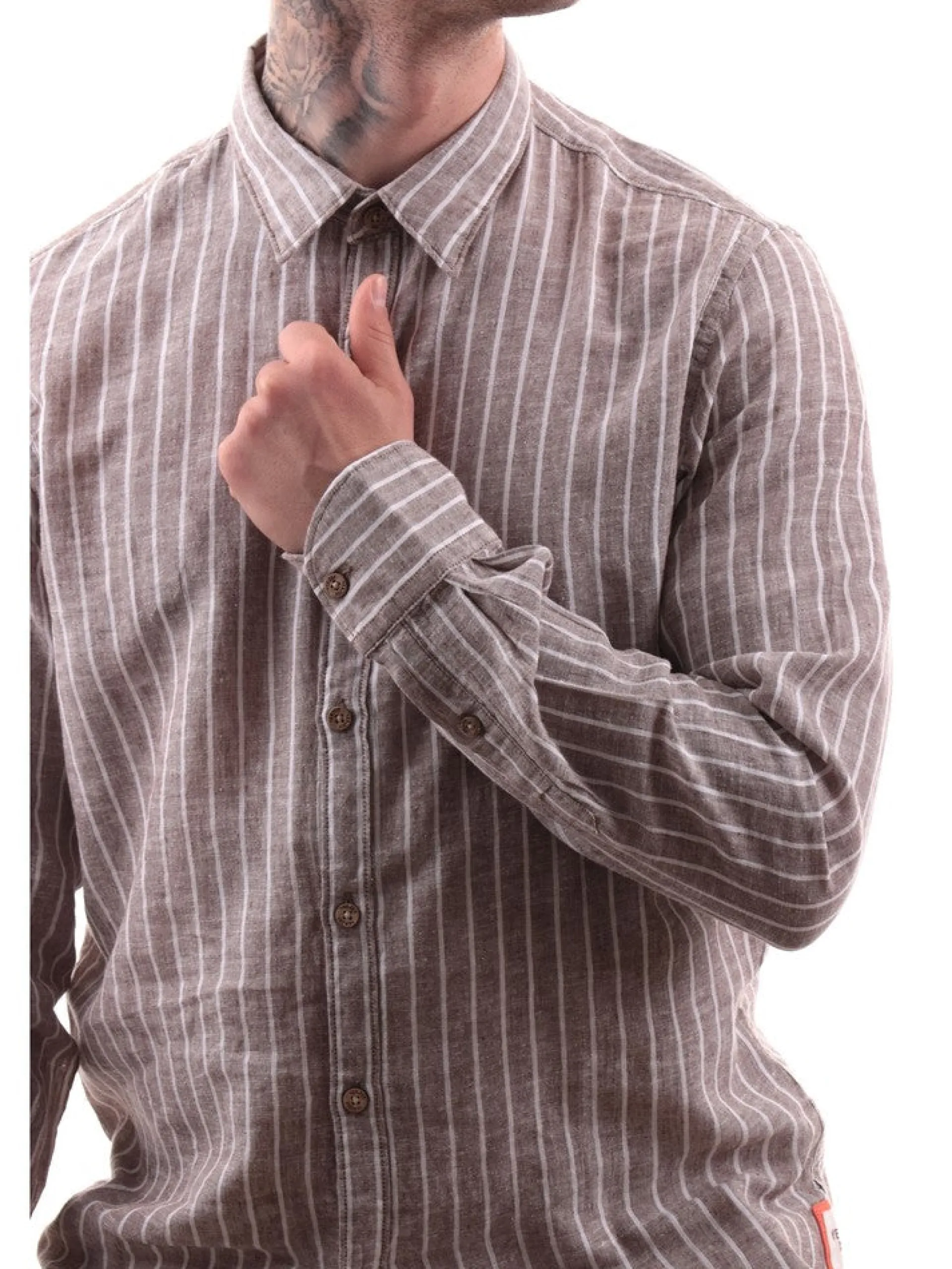 YES ZEE Camicie*Camicia grigia a righe da uomo C521UA002