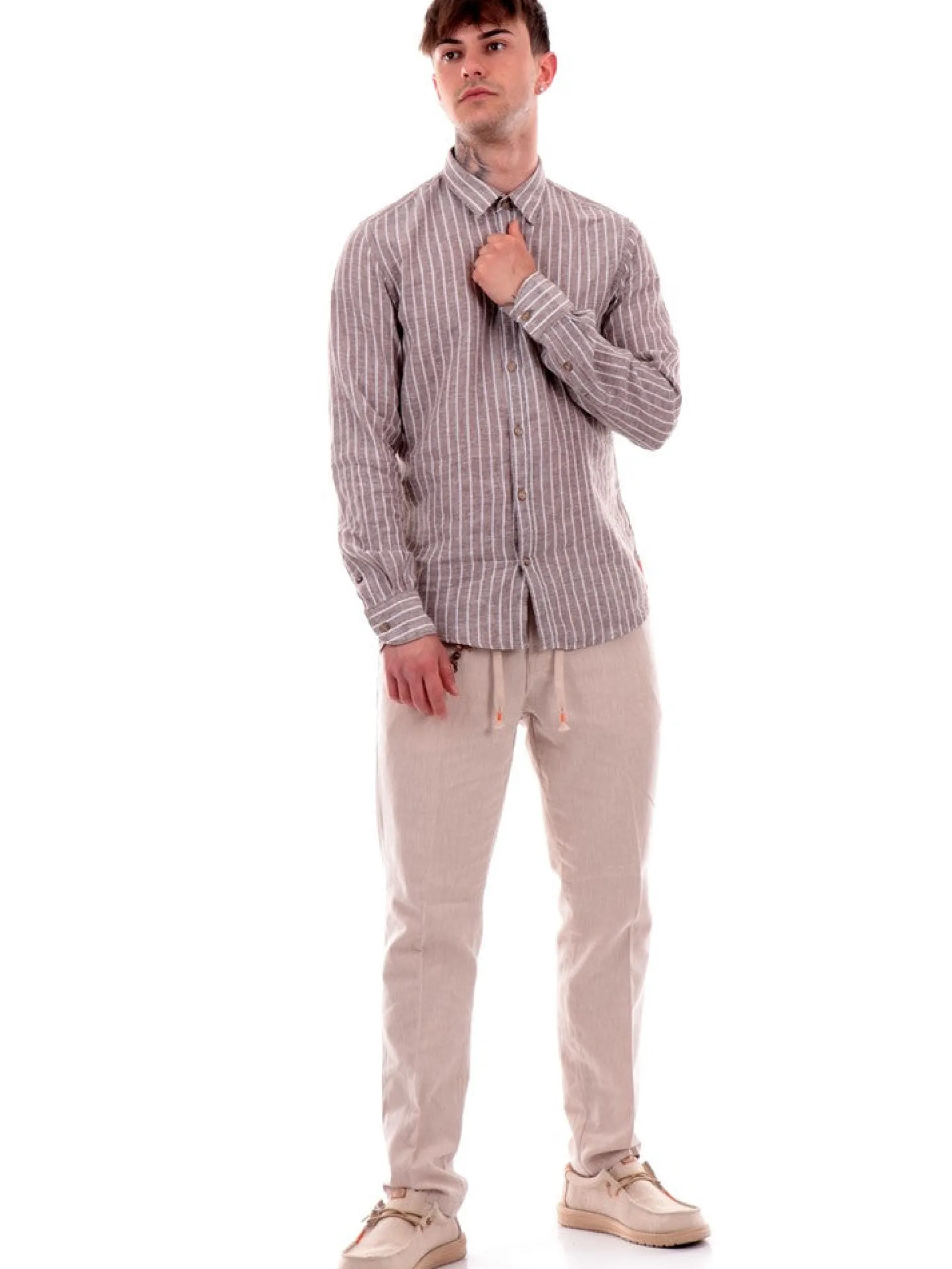 YES ZEE Camicie*Camicia grigia a righe da uomo C521UA002