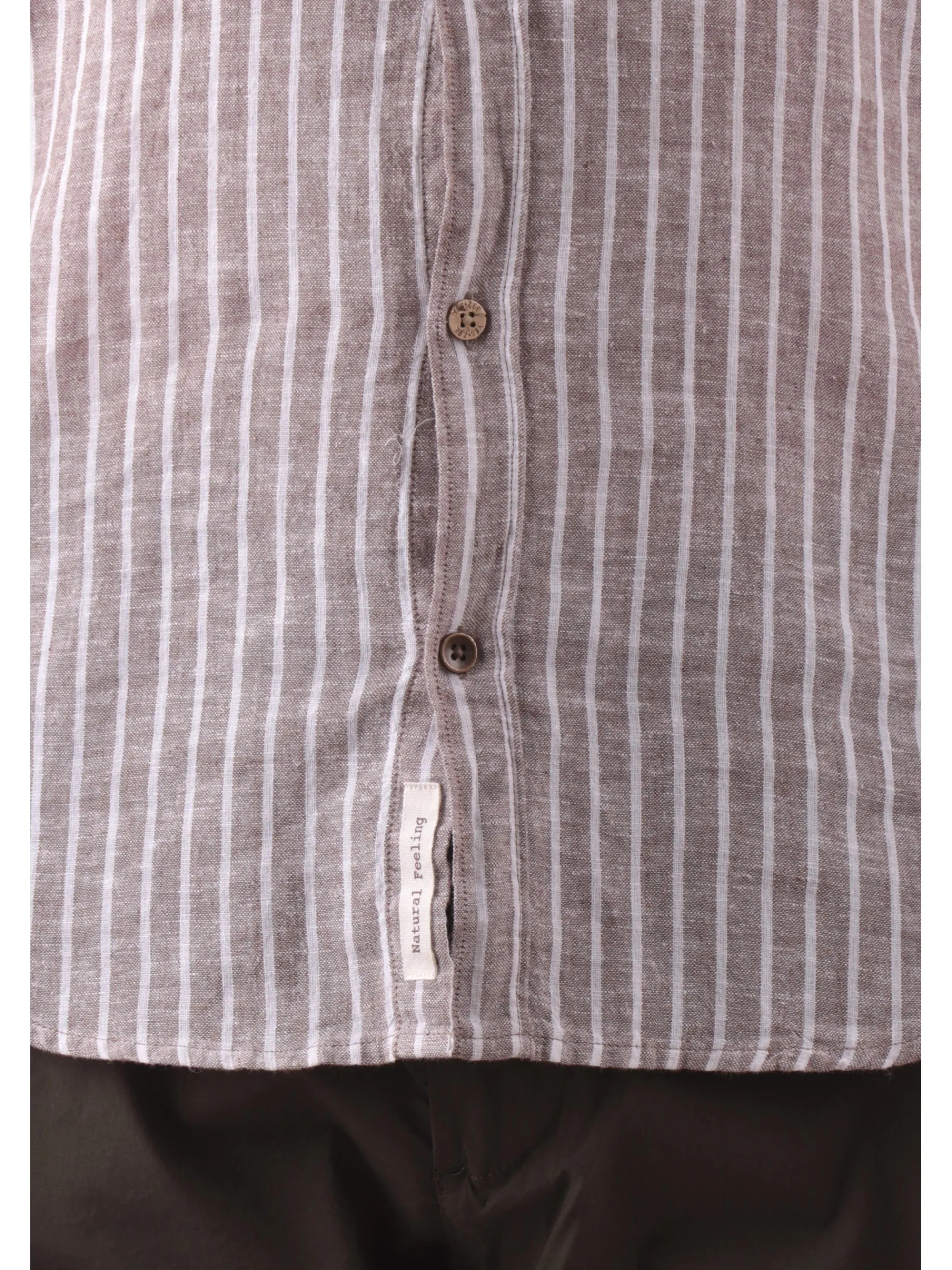 YES ZEE Camicie*Camicia maniche lunghe in lino a righe beige e bianche C521UA002232