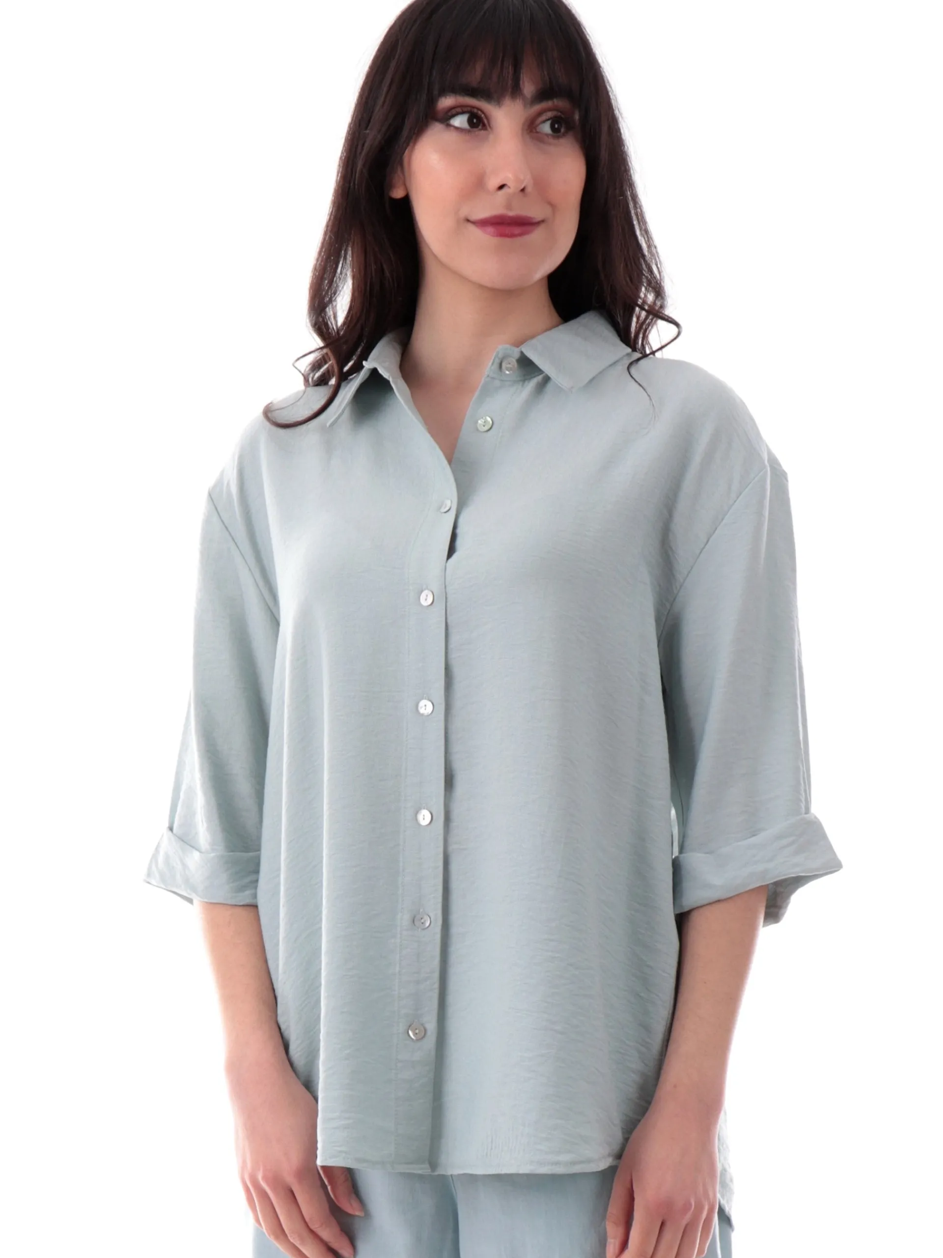 YES ZEE Top & Camicie*Camicia verde da donna maniche corte con risvolto C210YV00