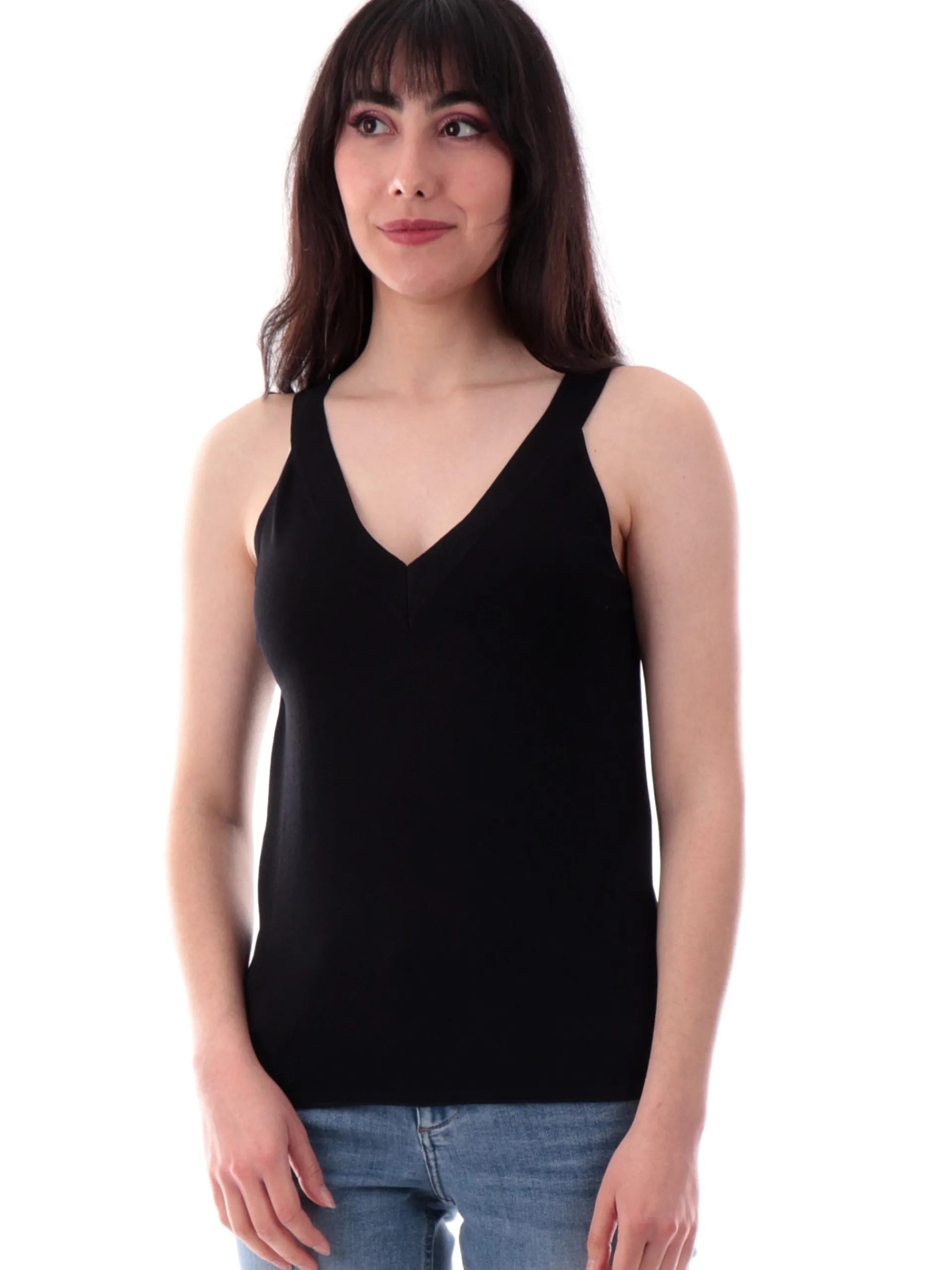 ANIS Maglie*Canotta nera scollo a V da donna tessuto in maglia 251W6060