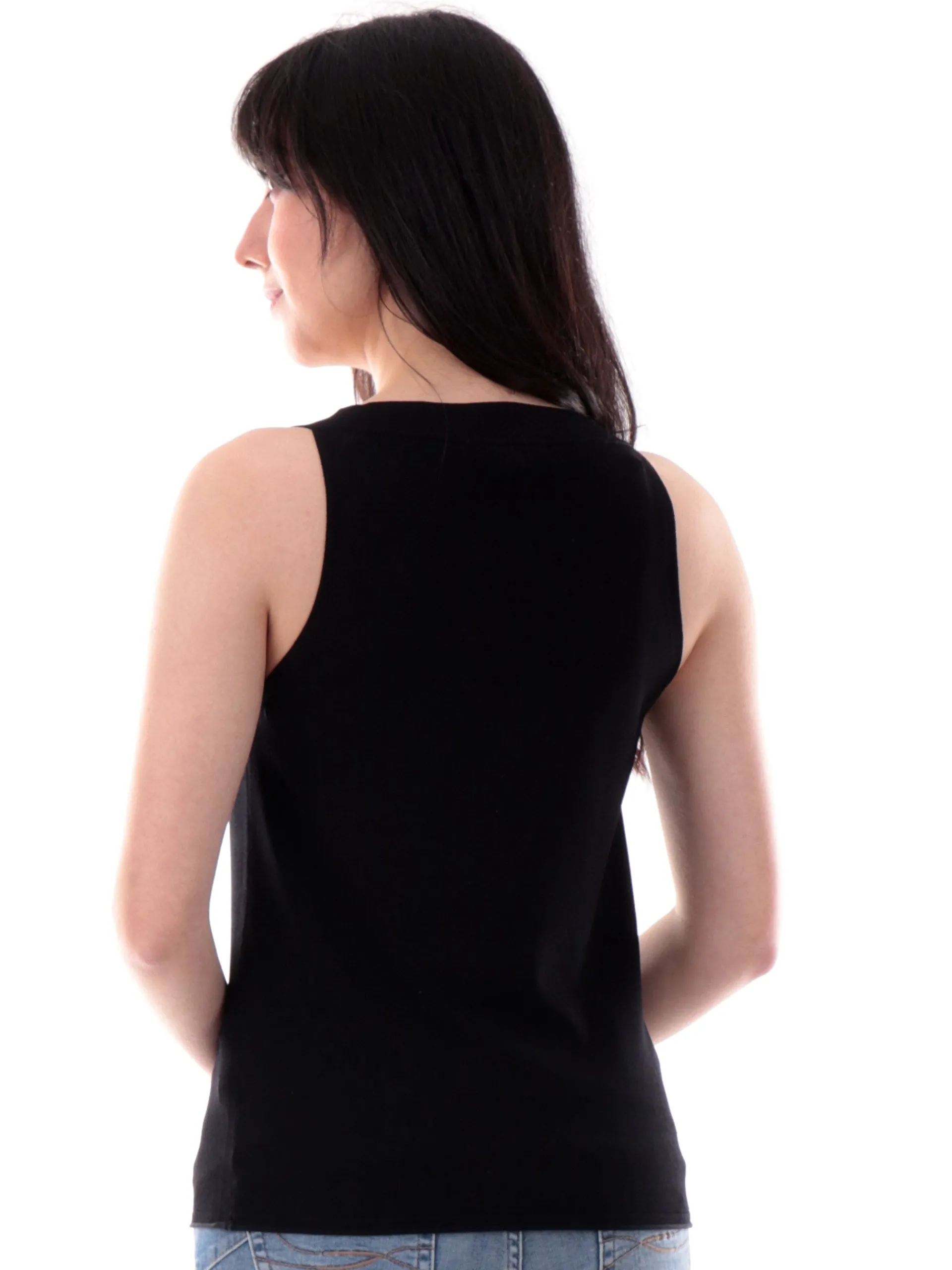 ANIS Maglie*Canotta nera scollo a V da donna tessuto in maglia 251W6060