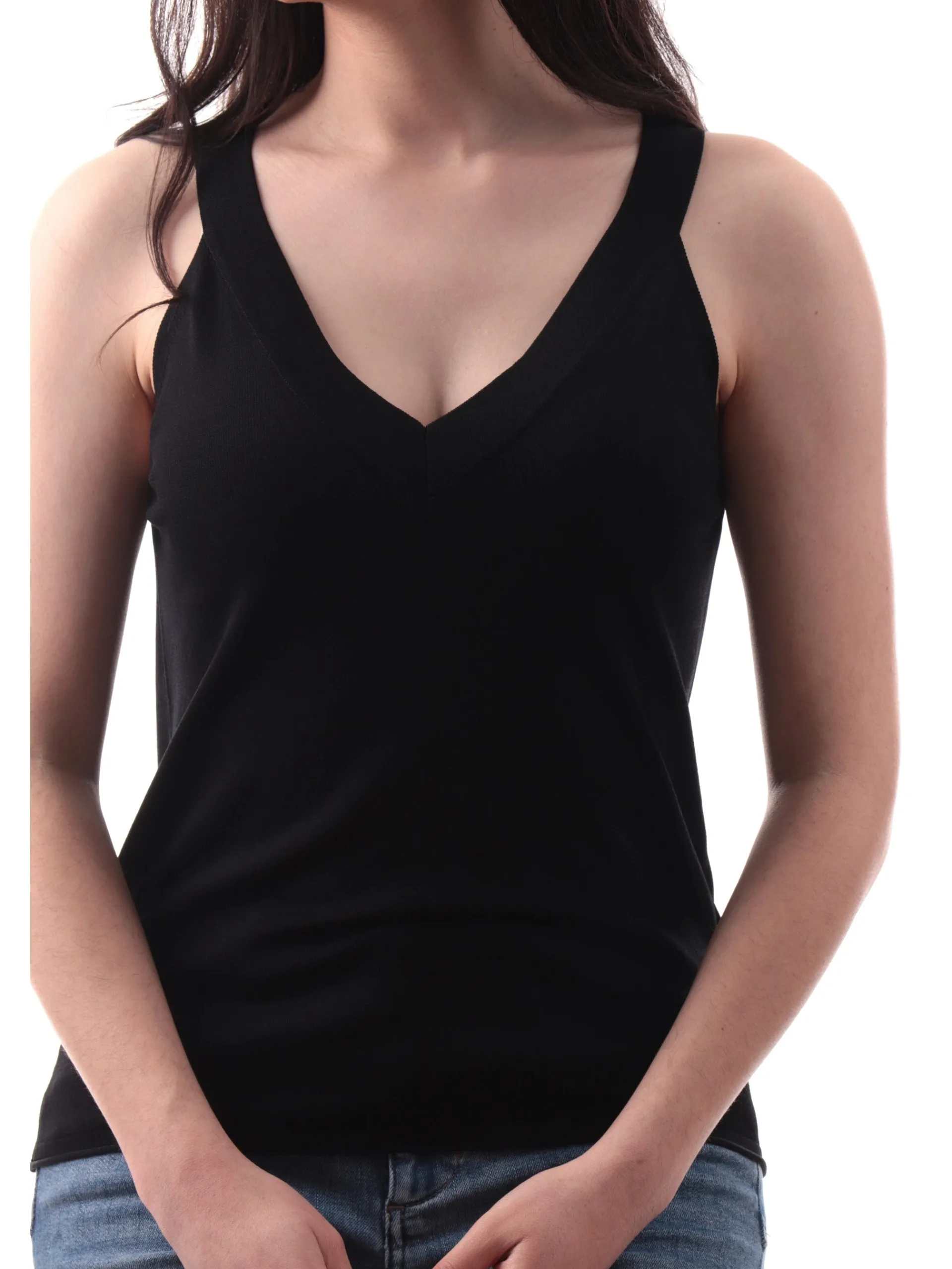 ANIS Maglie*Canotta nera scollo a V da donna tessuto in maglia 251W6060