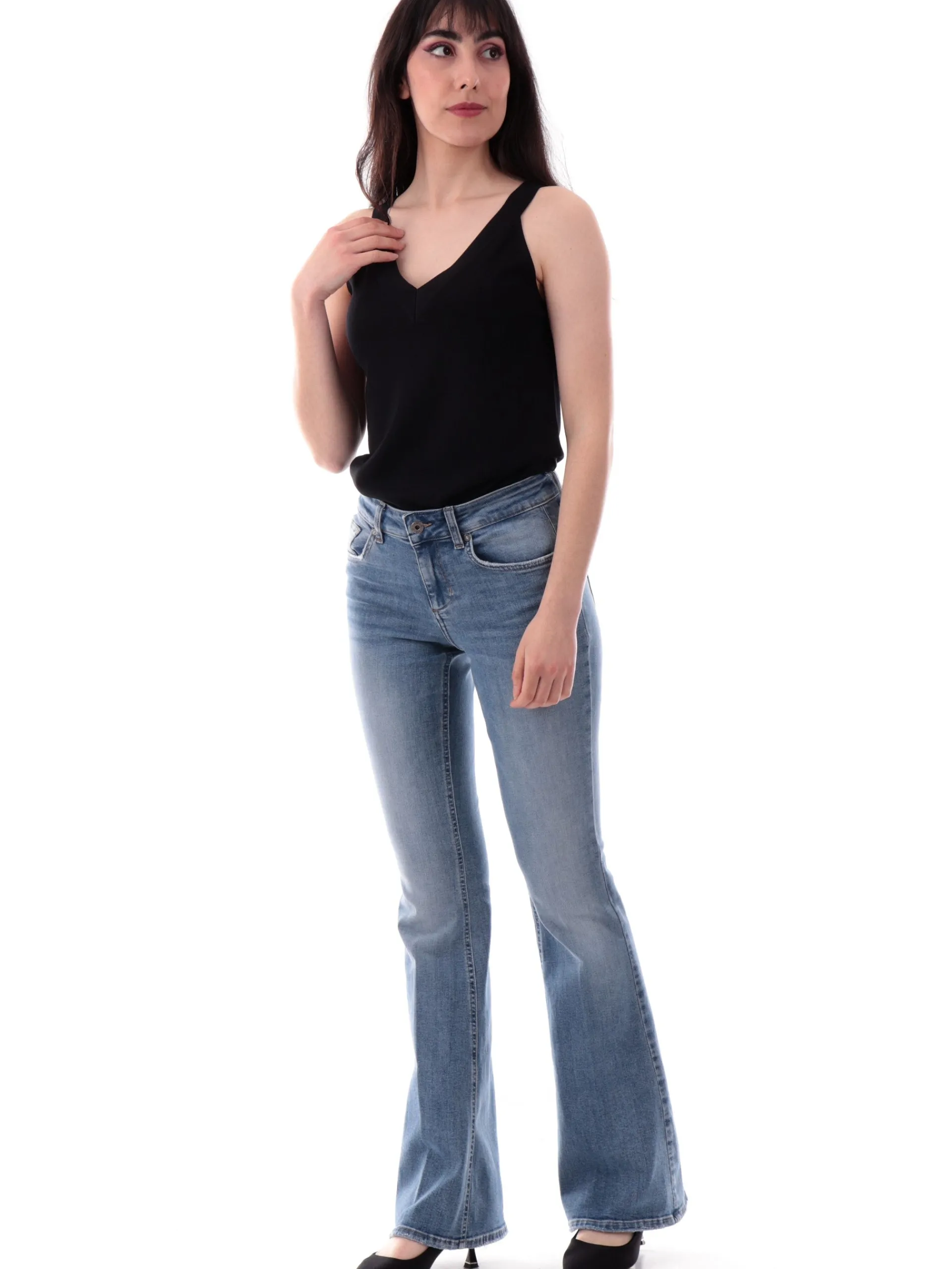 ANIS Maglie*Canotta nera scollo a V da donna tessuto in maglia 251W6060