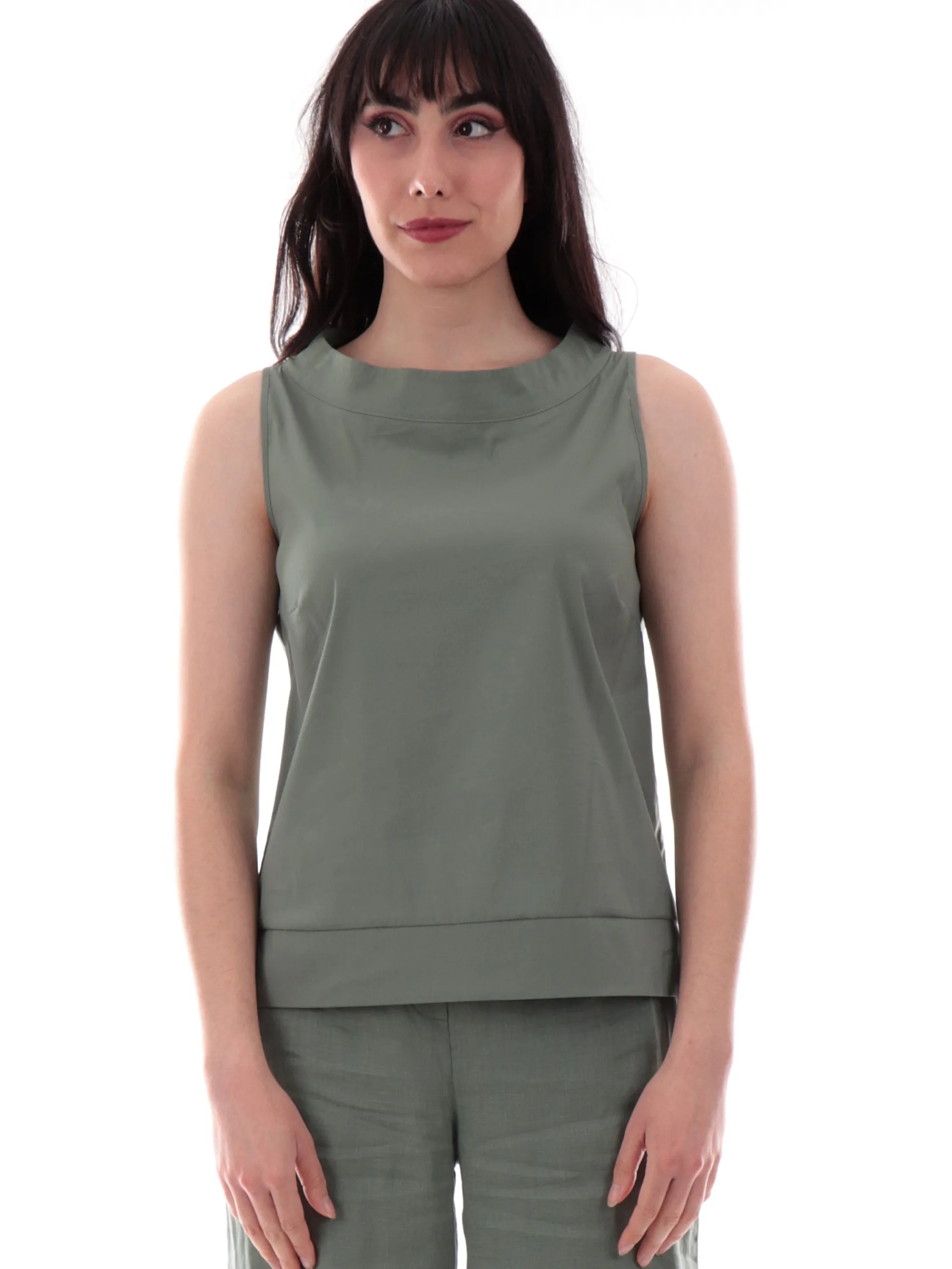 ANIS Maglie*Canotta White donna verde militare cotone scollo a barchetta 251C1092