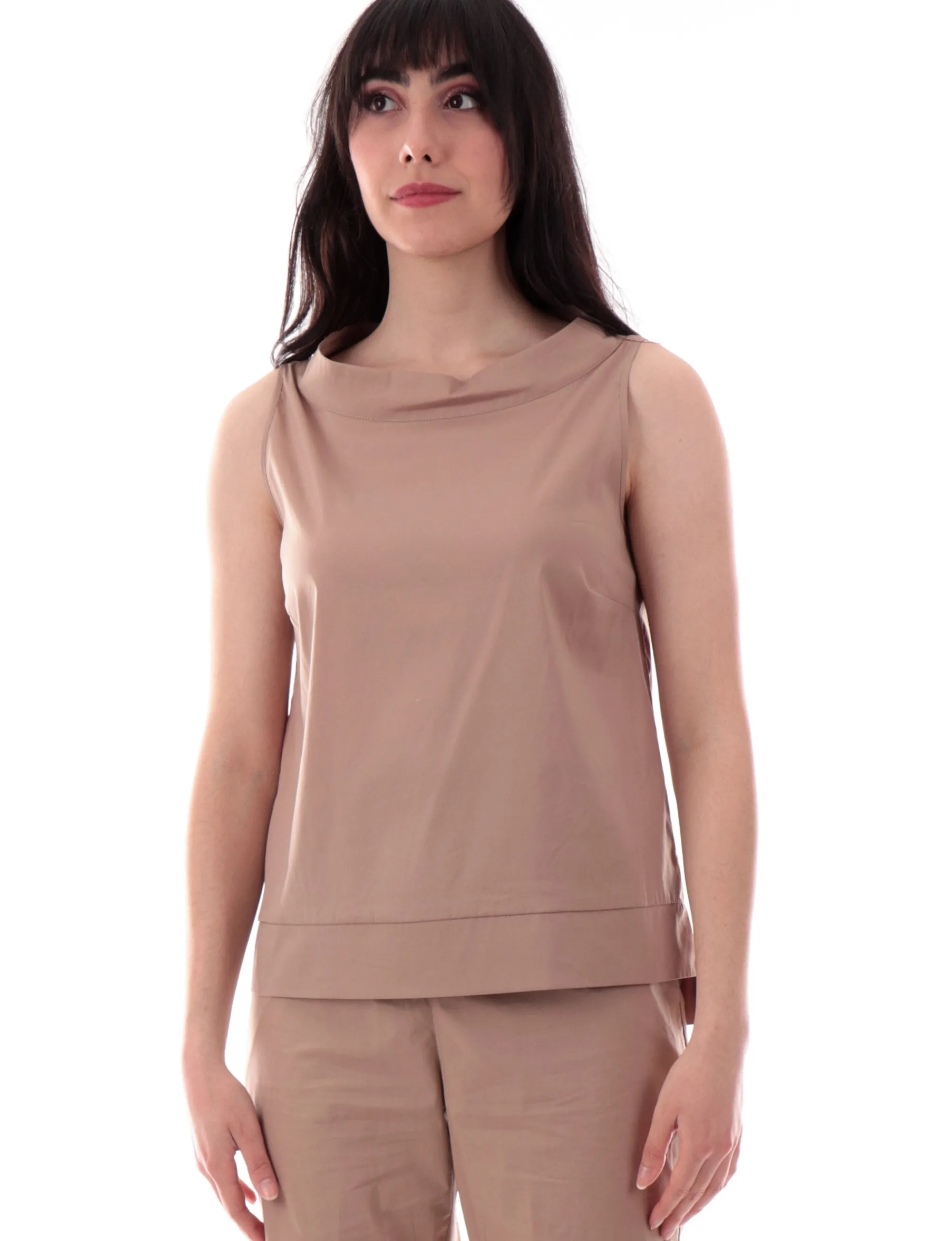 ANIS Maglie*Canotta White donna Beige cotone con fondo a trapezio scollo a barchetta 251C1092