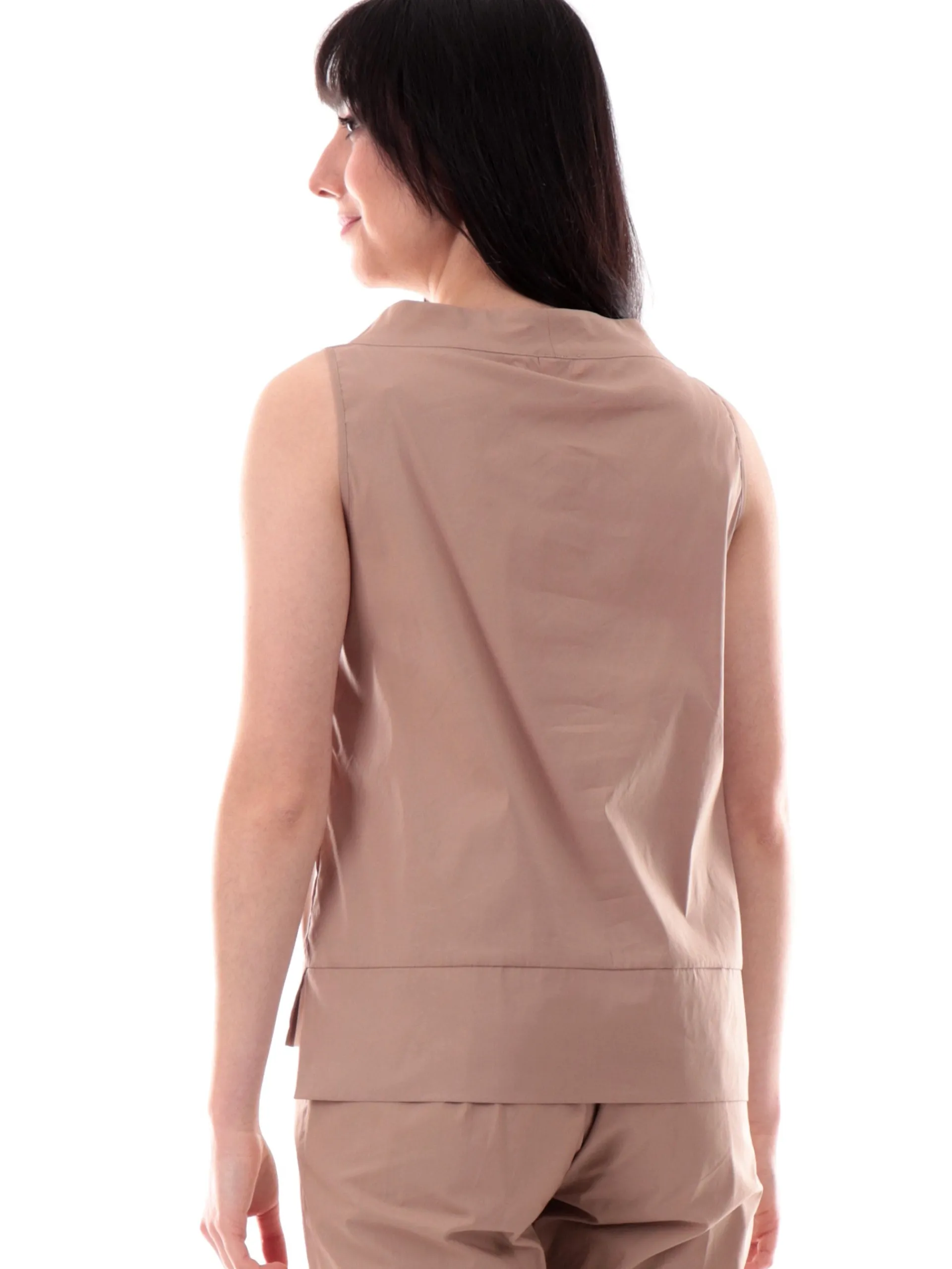 ANIS Maglie*Canotta White donna Beige cotone con fondo a trapezio scollo a barchetta 251C1092