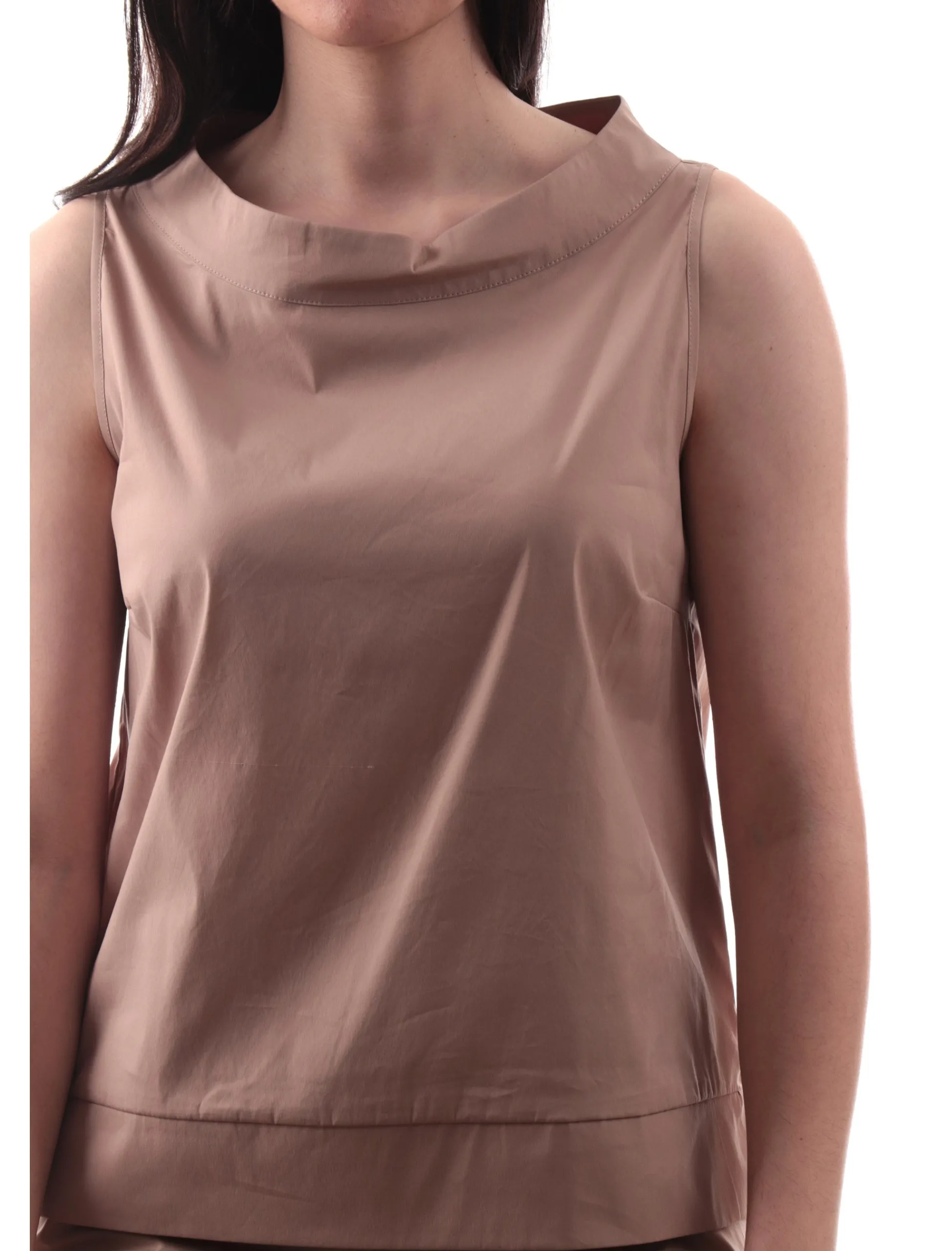 ANIS Maglie*Canotta White donna Beige cotone con fondo a trapezio scollo a barchetta 251C1092