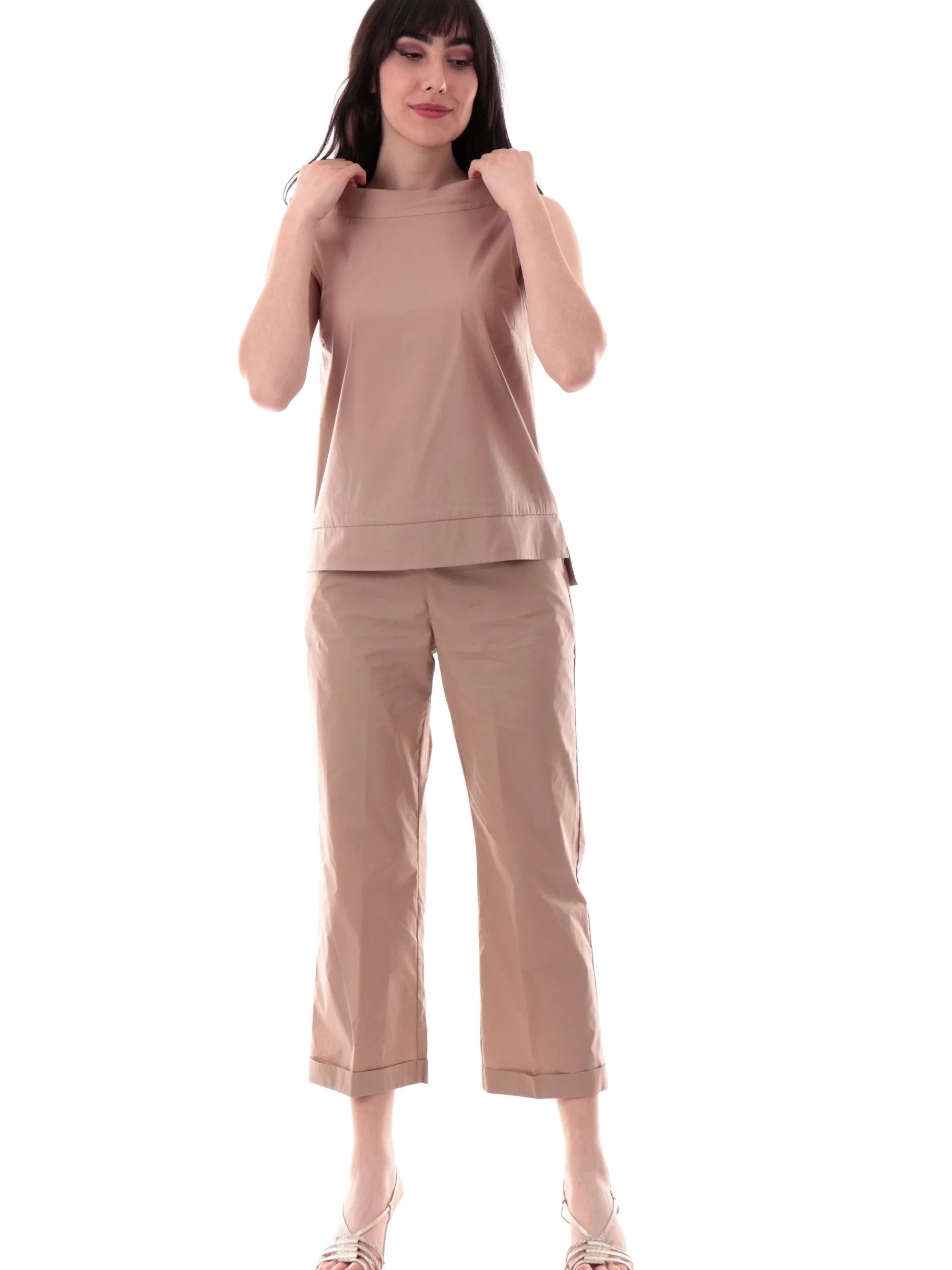 ANIS Maglie*Canotta White donna Beige cotone con fondo a trapezio scollo a barchetta 251C1092