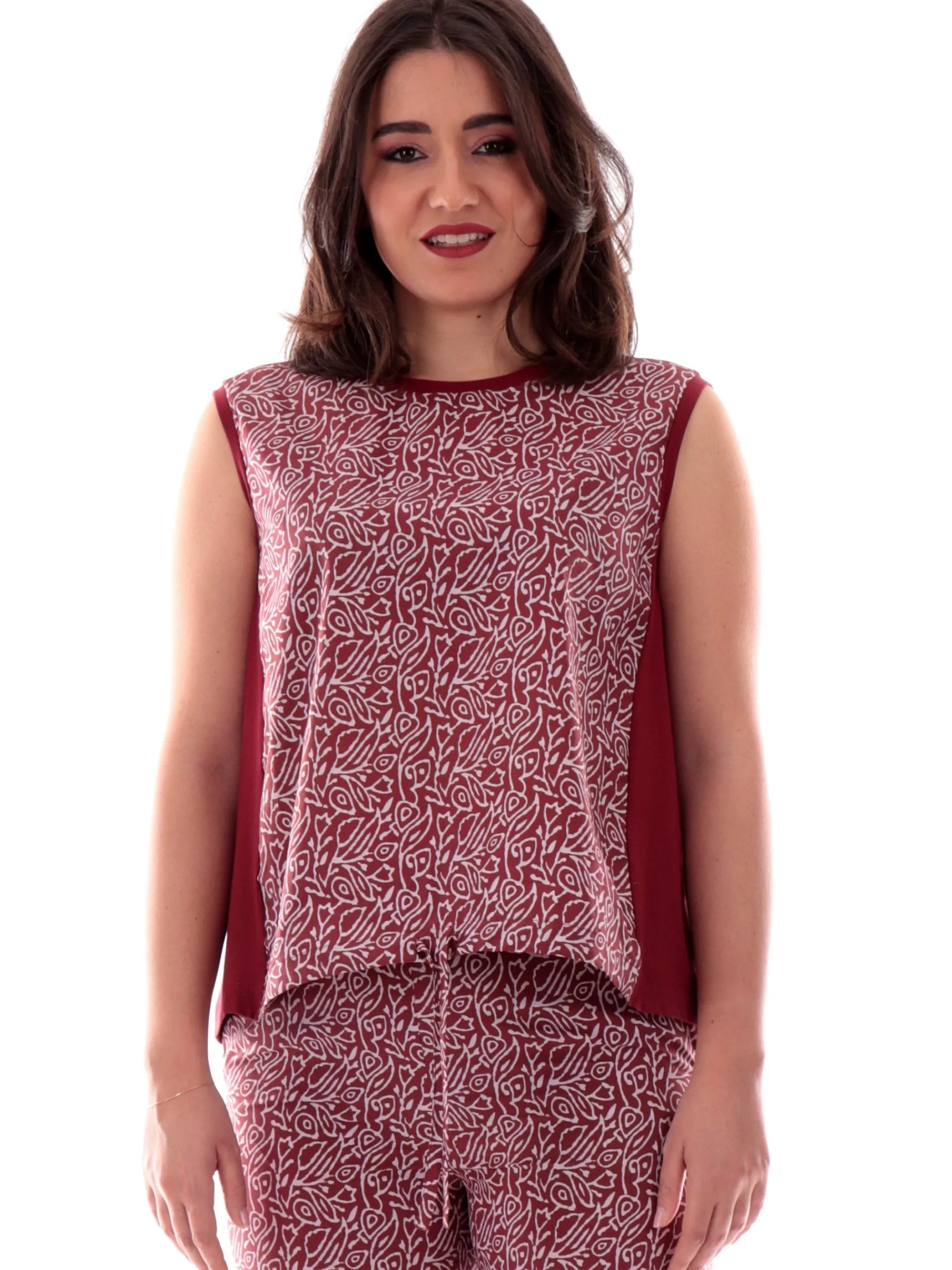 ANIS Maglie*Canotta White vestibilità morbida bordeaux da donna stampa foulard 251C1336