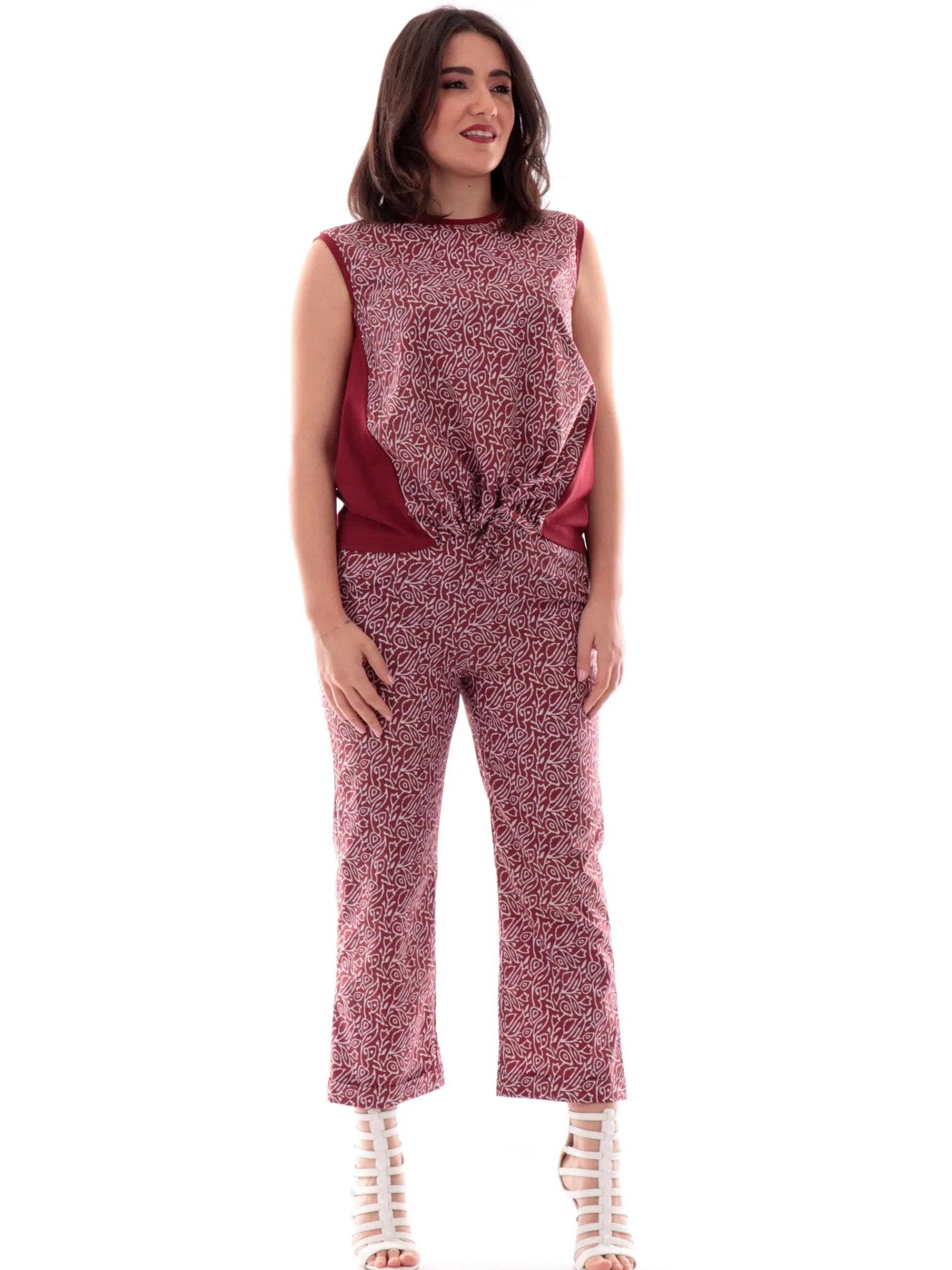ANIS Maglie*Canotta White vestibilità morbida bordeaux da donna stampa foulard 251C1336