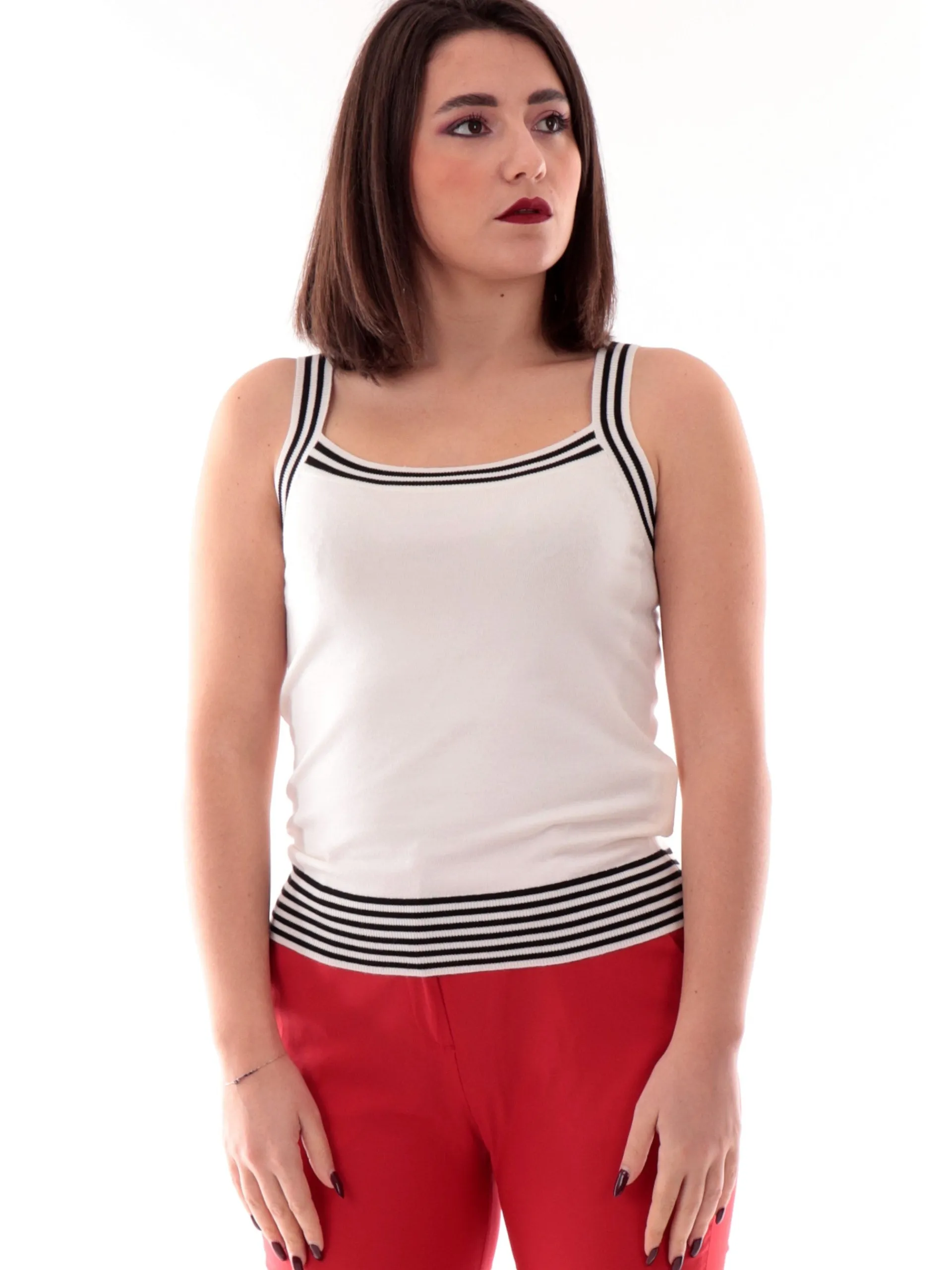 EMME MARELLA Maglie*Canotta bianca e nera a costine da donna GERMANA