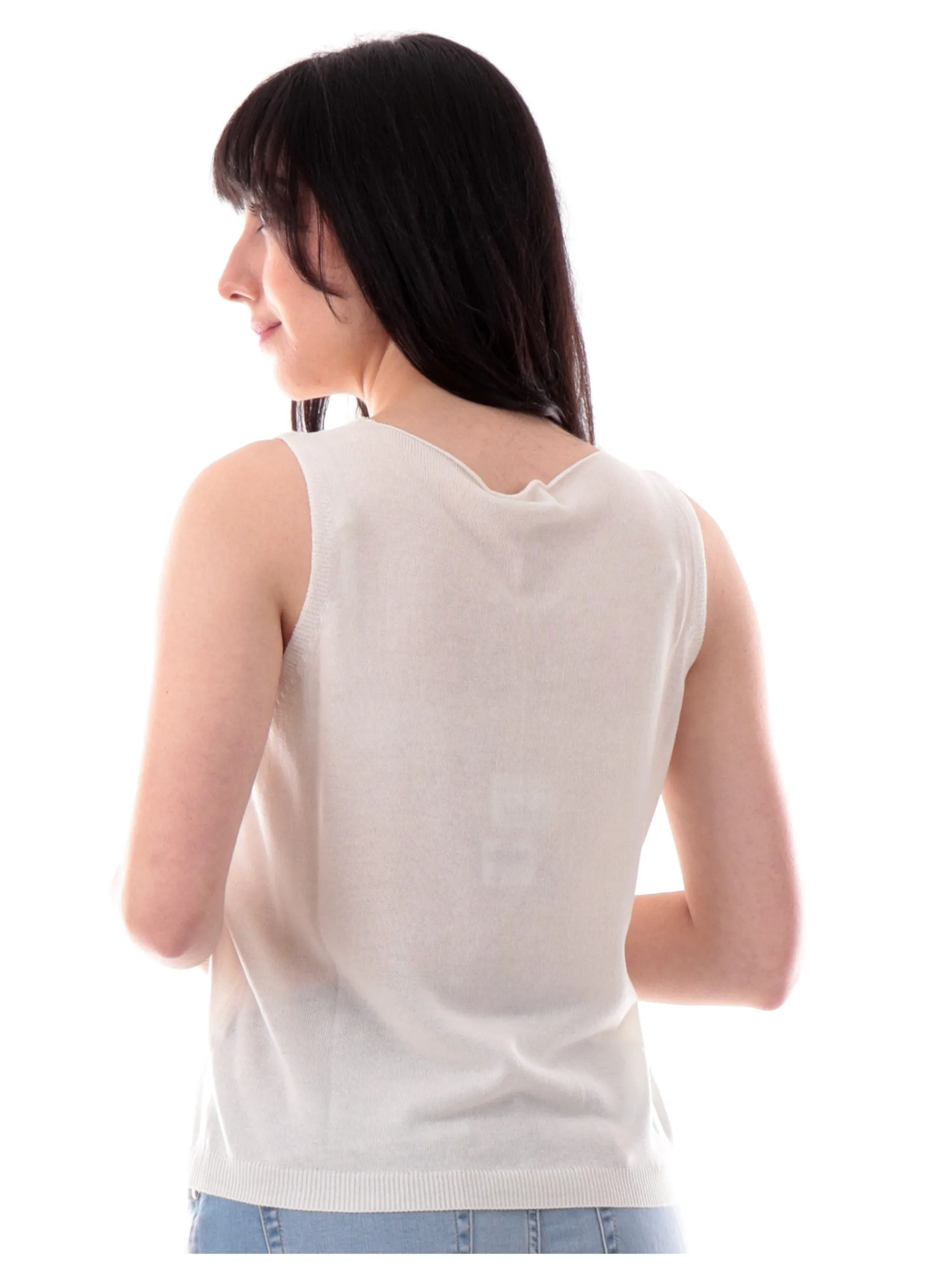 YES ZEE Maglie*Canotta filo lino bianca da donna scollo a V M232HF000101
