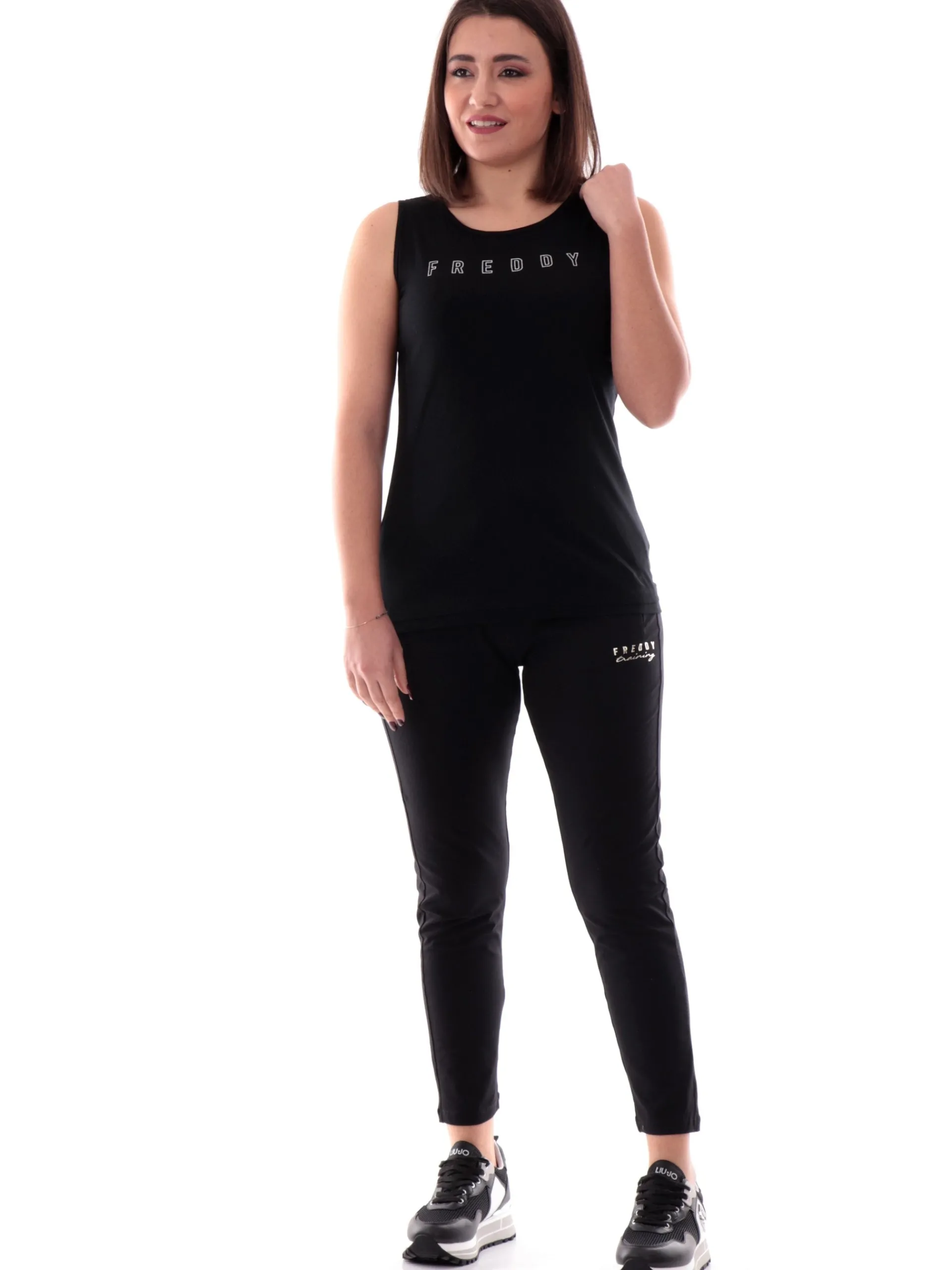 FREDDY Maglie*Canotta nera da donna maxi logo con glitter S25WCYLK1