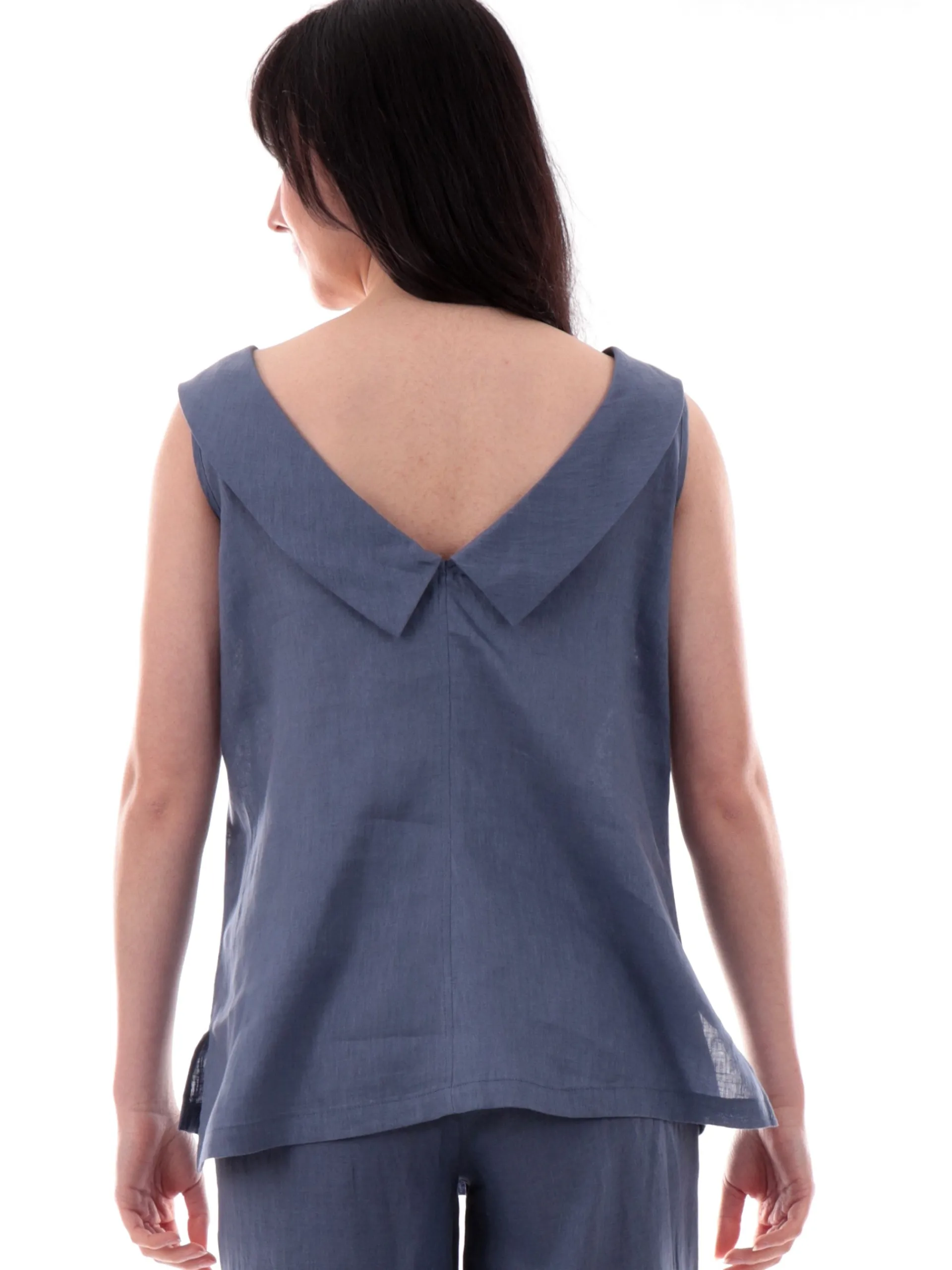 ANIS Maglie*Canotta lino blu scollo posteriore da donna vestibilità morbida 251C1362