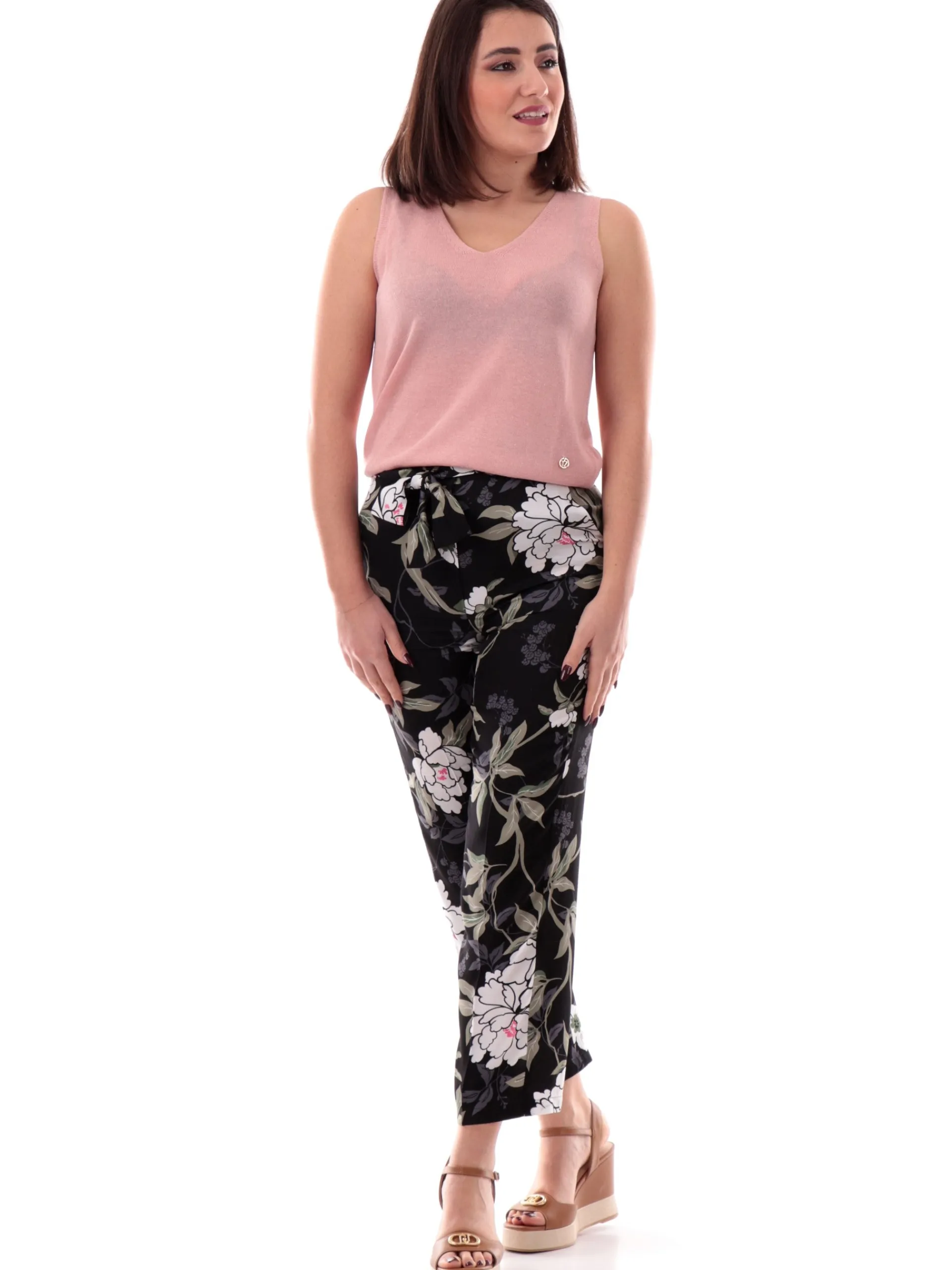 YES ZEE Maglie*Canotta lino rosa da donna scollo a V M232HF00
