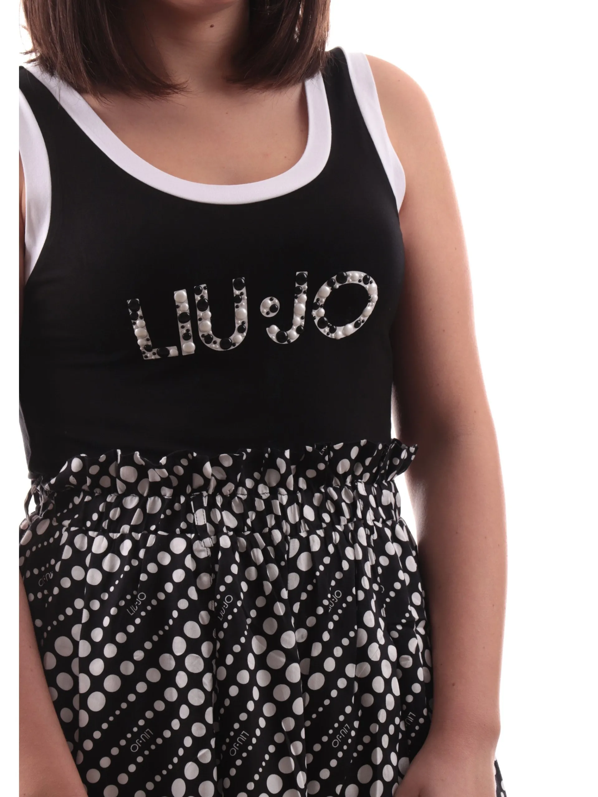 LIU JO MILANO T-Shirt*Canotta Liu Jo nera e bianca da donna logo strass VA5138JS360