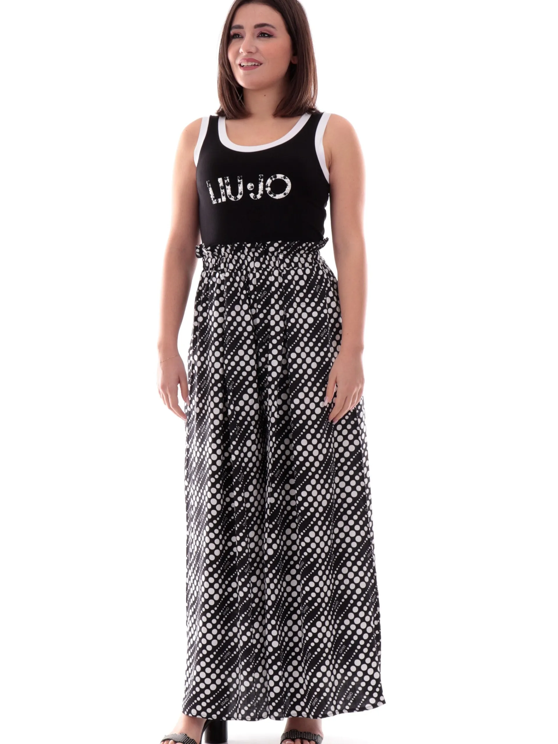 LIU JO MILANO T-Shirt*Canotta Liu Jo nera e bianca da donna logo strass VA5138JS360