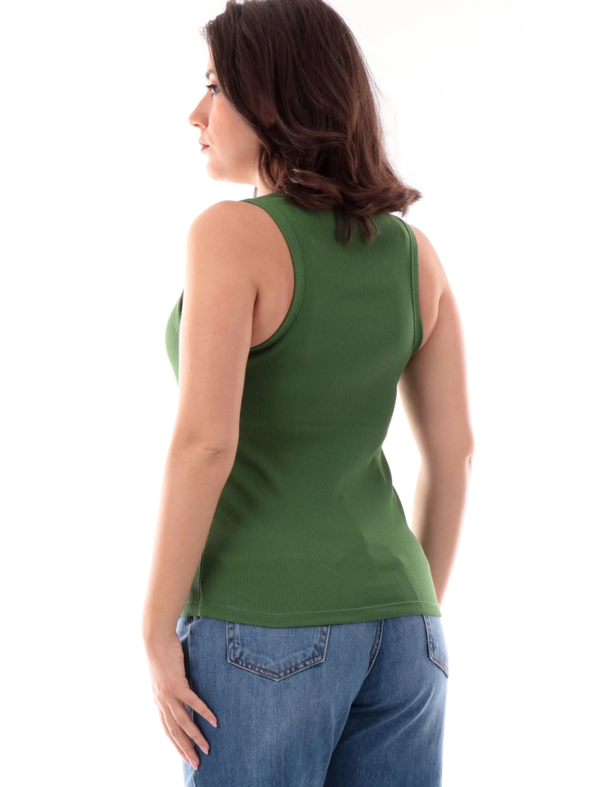 LIU JO MILANO T-Shirt*Canotta Liu Jo verde da donna a costine logo ricamato WA5367J0295