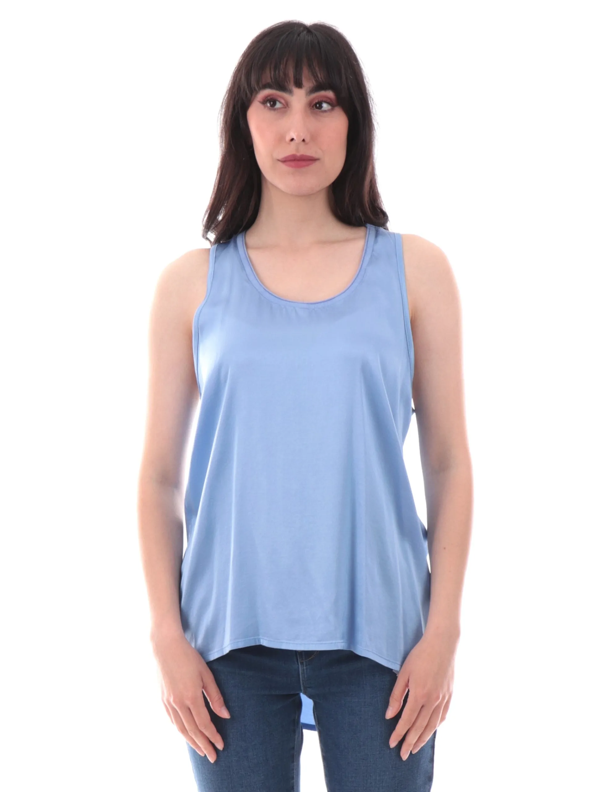 MANILA GRACE Maglie*Canotta scollo a U celeste da donna vestibilità morbida Y043VUMA