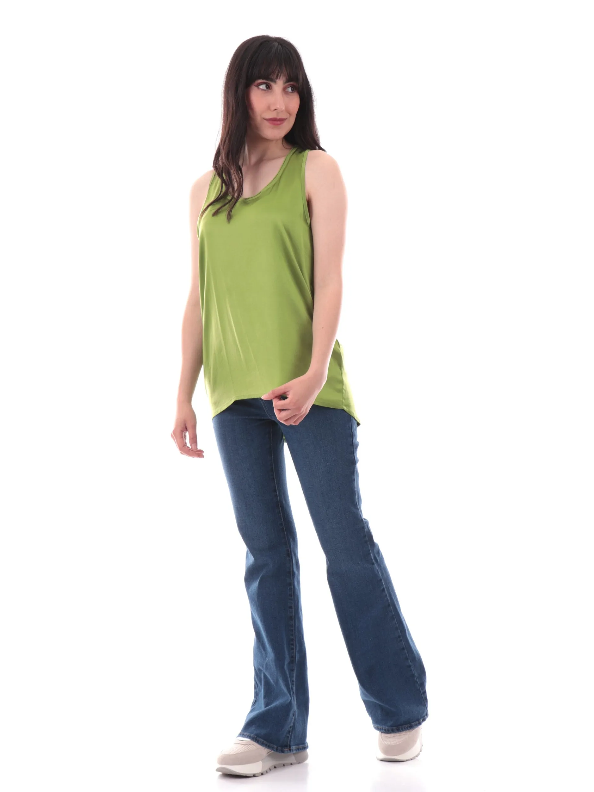 MANILA GRACE Maglie*Canotta scollo a U verde da donna vestibilità morbida Y043VUMA